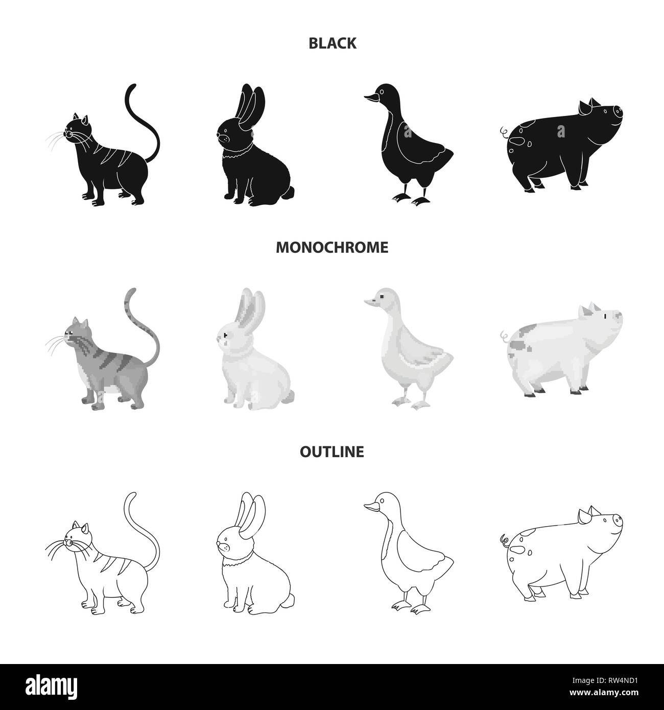 ,Cat,lapin,cochon,oie,chaton,animal,Animaux,oiseaux,porc,lapin,Canada,viande,mignon,volant,porcelet,blanc,canards,la queue,lièvre,élevage,funny race,ailes,fun,porc,plumes,fourrure,bacon,soin,cuisine,reproduction,ferme,ranch,bio,alimentation,campagne,maison,homestead,agriculture,set,icône,,illustration,collection,isolé,design,graphisme,élément vecteur vecteurs,signer , Illustration de Vecteur