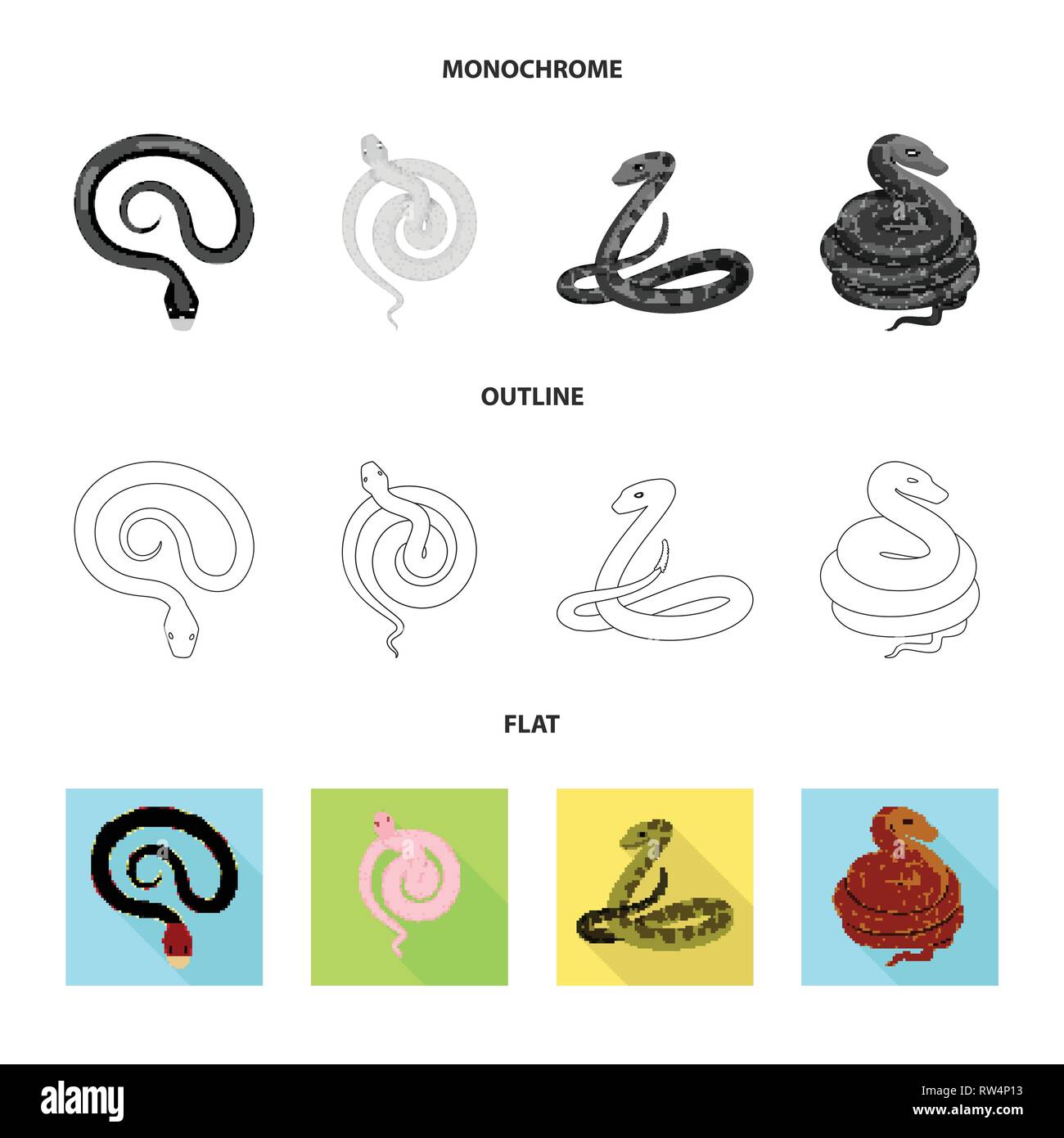 Viper,serpent,coral,blanc,rouge,python,animal,la queue,noir,vert,spirale tropiques,jungle,pharmacie,anaconda serpent,peur,royal,mammifère,nature,danger,médecine,poison,,le mal,mal,bouchée,peau,reptiles,set,icône,,illustration,collection,isolé,design,graphisme,élément,signe, vecteurs vecteur , Illustration de Vecteur