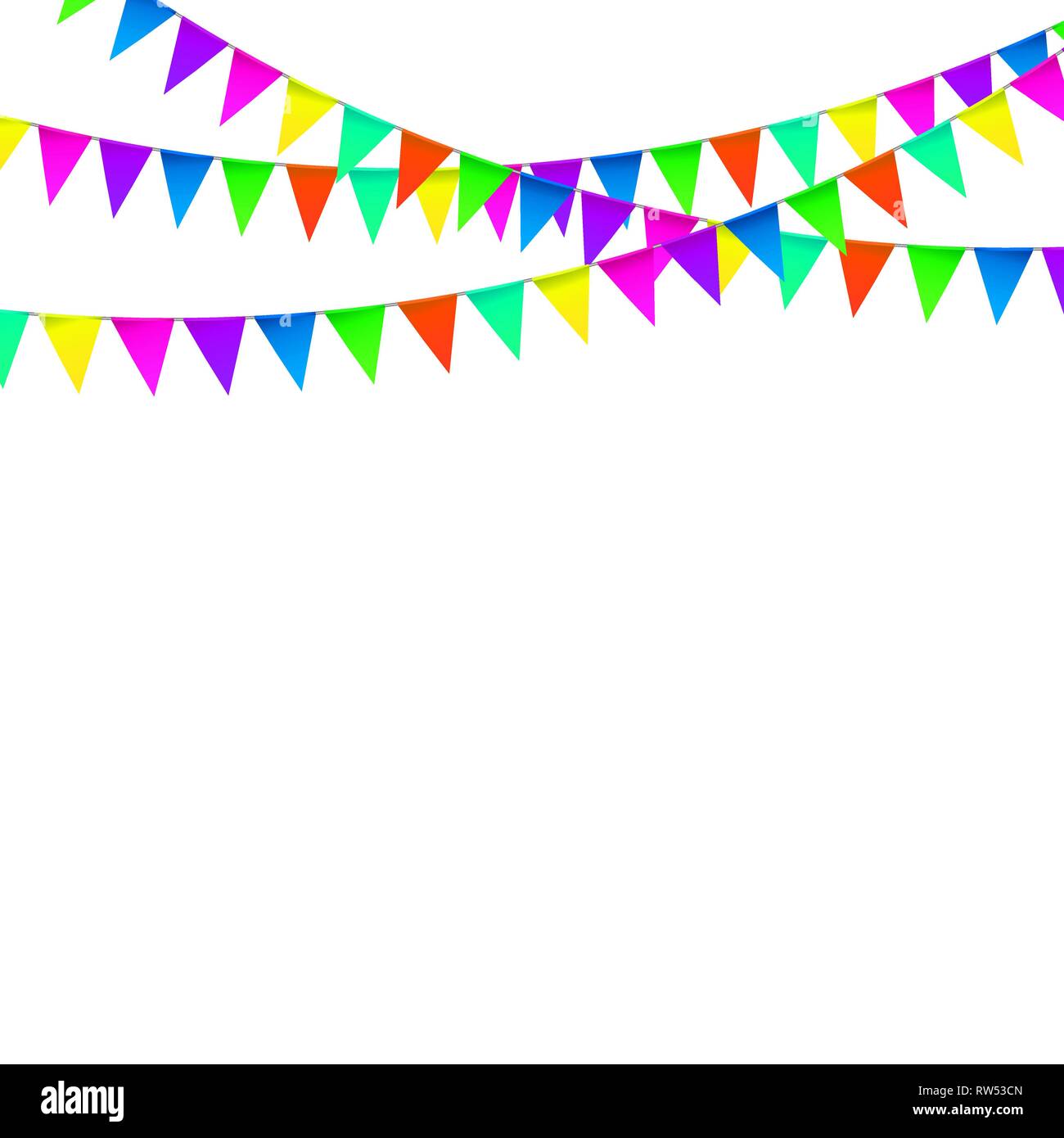 Party Background avec des drapeaux colorés, vecteur de festons sur le fond blanc. Illustration de Vecteur