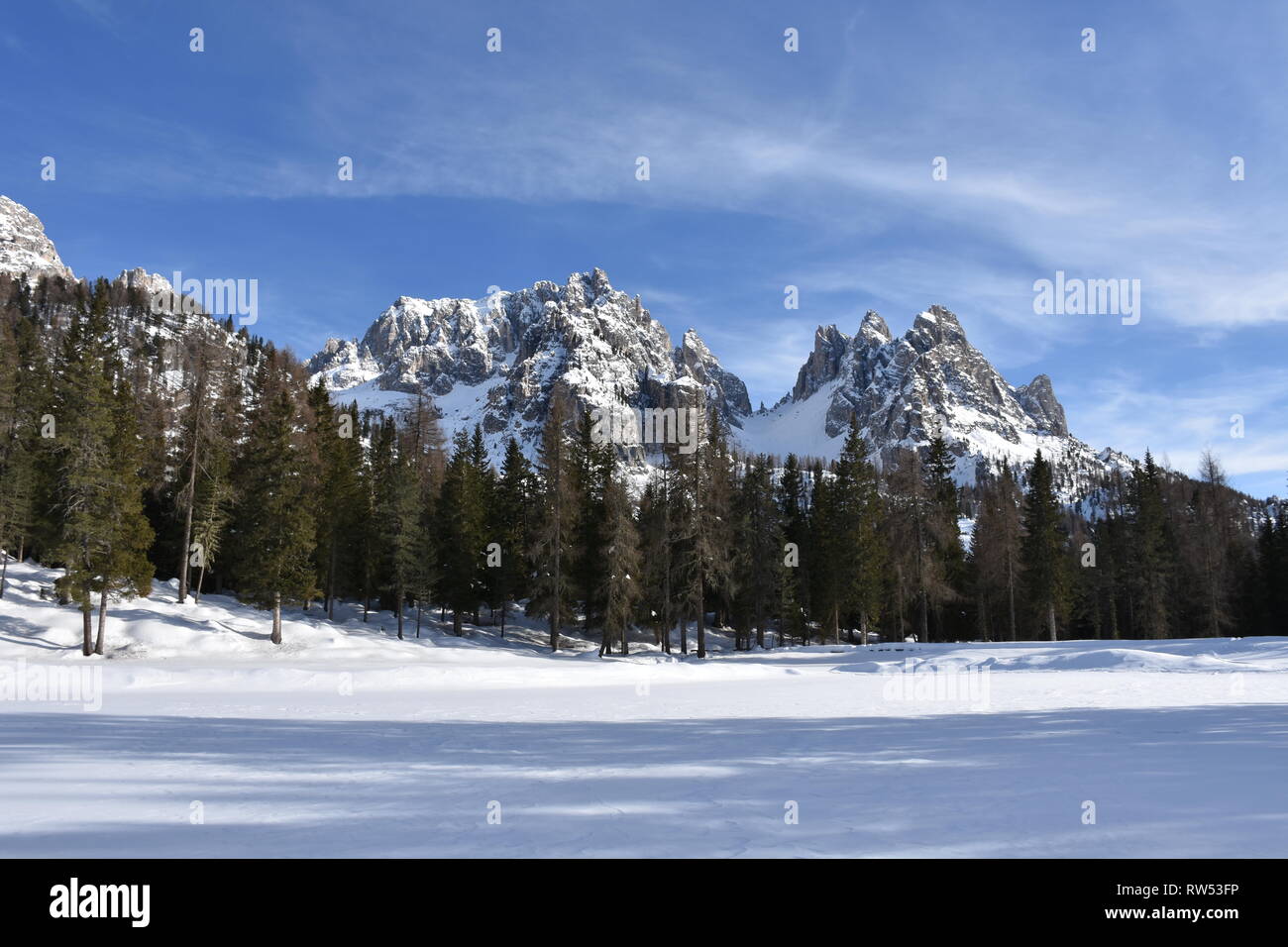 Italien, Dolomiten, Drei Zinnen, Monte Piano, Zinnen, hiver, Fels, EIS, Schnee, voir, Monte Cristallo, Cima Cadin di San Lucano, 3, 3 Cime Cime di Lav Banque D'Images