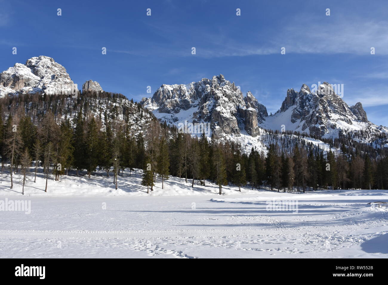Italien, Dolomiten, Drei Zinnen, Monte Piano, Zinnen, hiver, Fels, EIS, Schnee, voir, Monte Cristallo, Cima Cadin di San Lucano, 3, 3 Cime Cime di Lav Banque D'Images