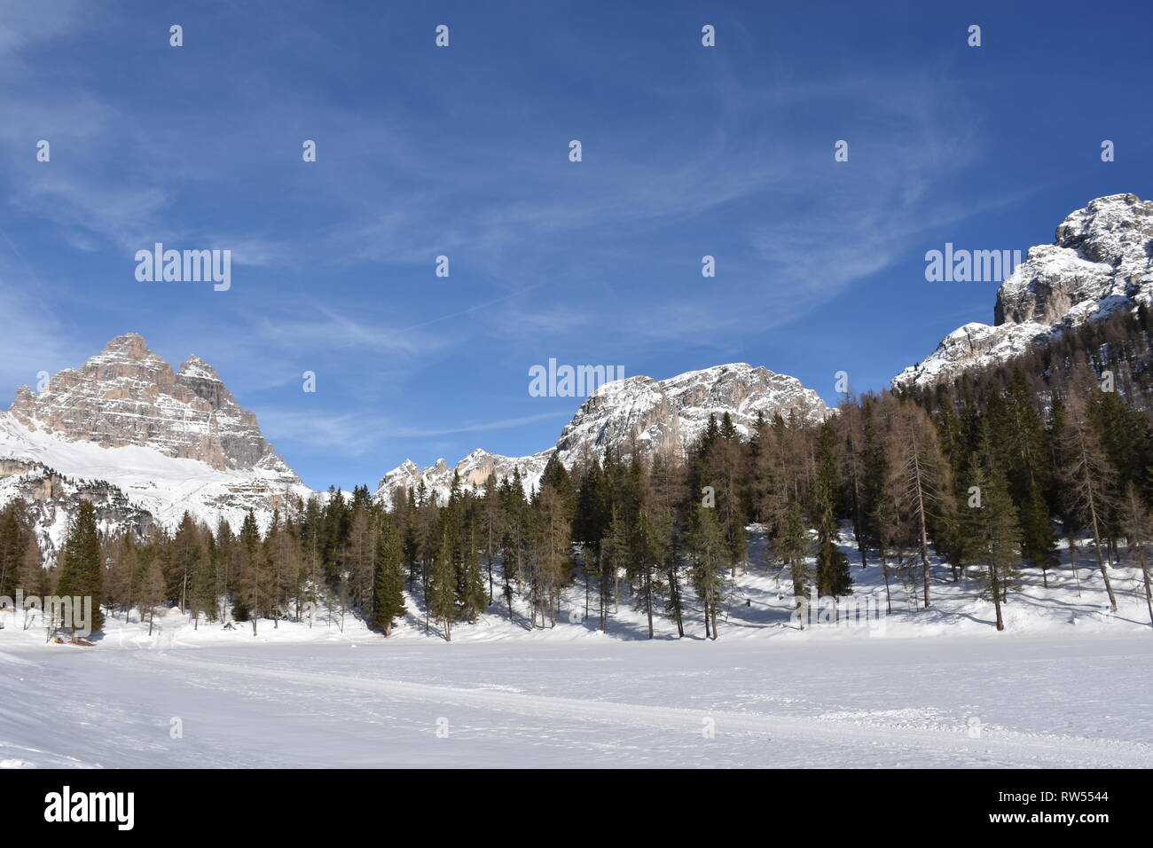 Italien, Dolomiten, Drei Zinnen, Monte Piano, Zinnen, hiver, Fels, EIS, Schnee, voir, Monte Cristallo, Cima Cadin di San Lucano, 3, 3 Cime Cime di Lav Banque D'Images
