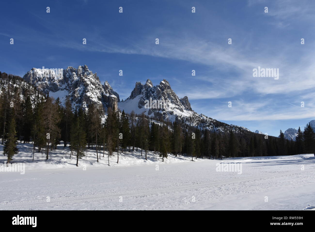 Italien, Dolomiten, Drei Zinnen, Monte Piano, Zinnen, hiver, Fels, EIS, Schnee, voir, Monte Cristallo, Cima Cadin di San Lucano, 3, 3 Cime Cime di Lav Banque D'Images