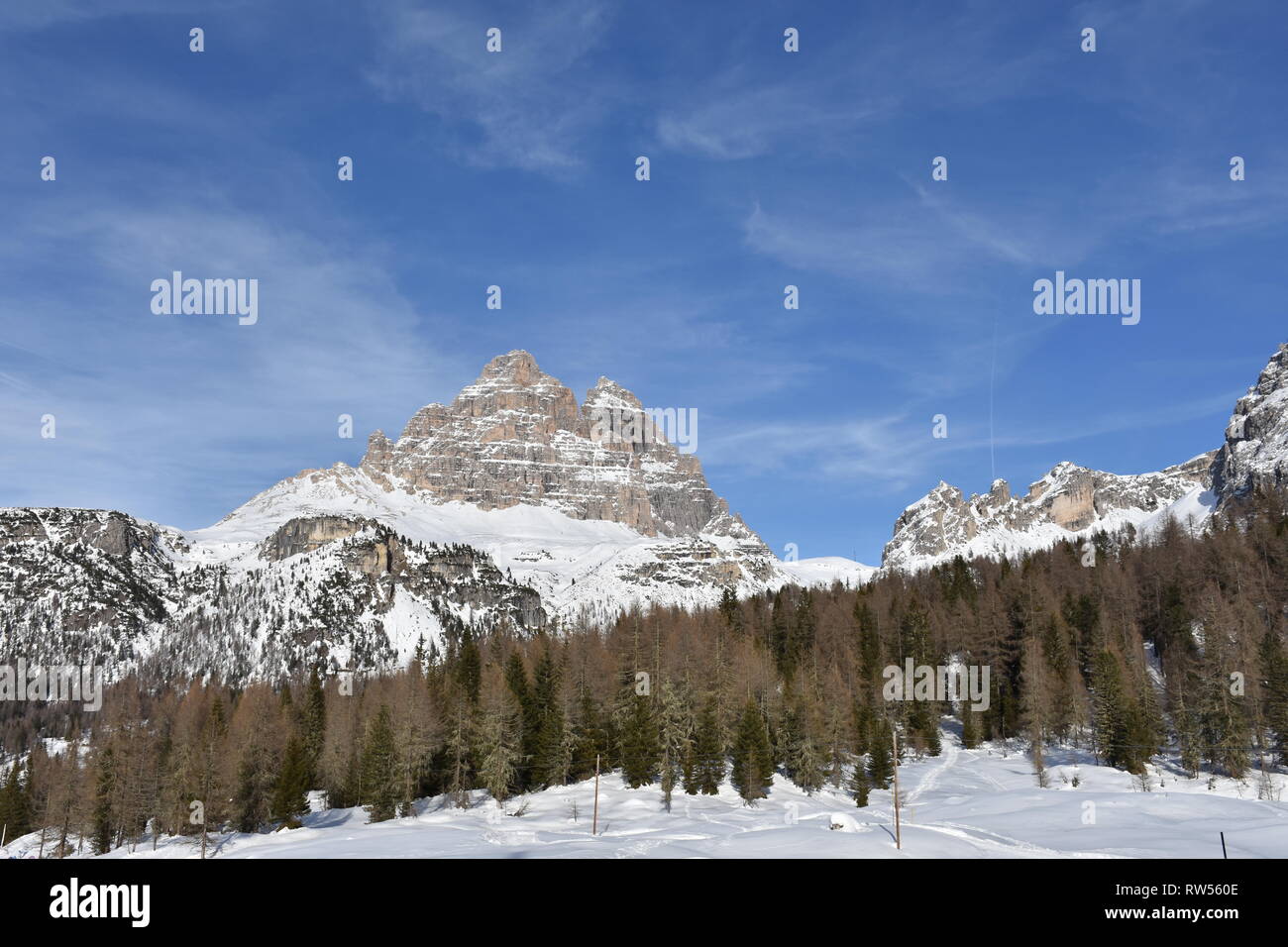 Italien, Dolomiten, Drei Zinnen, Monte Piano, Zinnen, hiver, Fels, EIS, Schnee, voir, Monte Cristallo, Cima Cadin di San Lucano, 3, 3 Cime Cime di Lav Banque D'Images