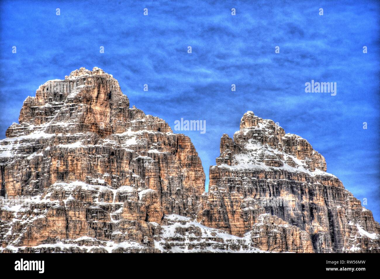 Italien, Dolomiten, Drei Zinnen, Monte Piano, Zinnen, hiver, Fels, EIS, Schnee, voir, Monte Cristallo, Cima Cadin di San Lucano, 3, 3 Cime Cime di Lav Banque D'Images
