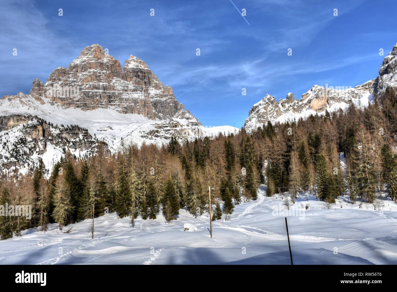 Italien, Dolomiten, Drei Zinnen, Monte Piano, Zinnen, hiver, Fels, EIS, Schnee, voir, Monte Cristallo, Cima Cadin di San Lucano, 3, 3 Cime Cime di Lav Banque D'Images