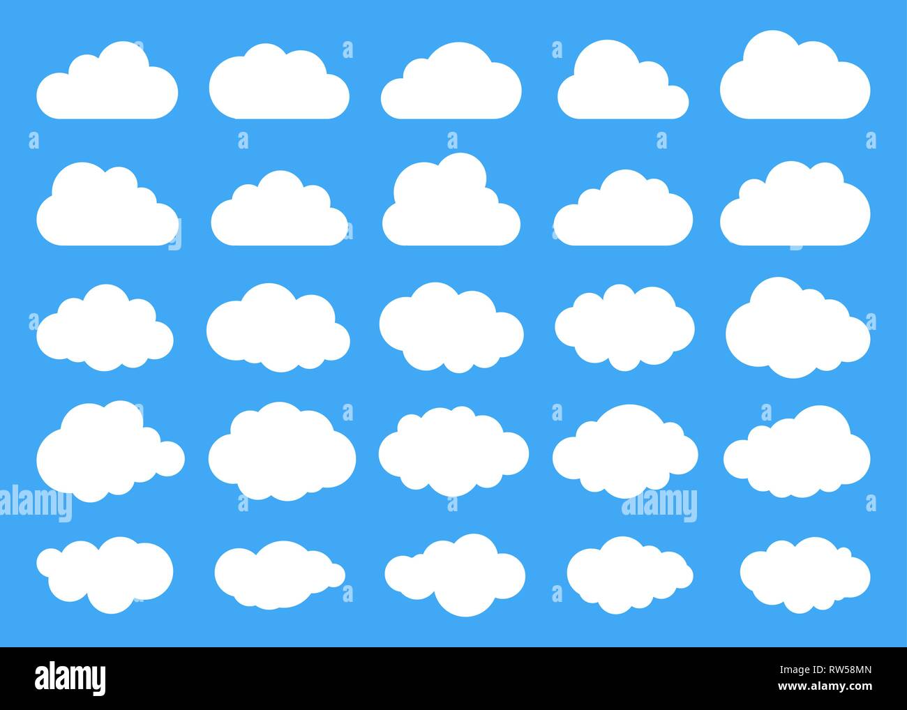 Silhouettes de nuages. Vector set de nuages de formes. Collection de diverses formes et contours. Éléments de conception pour les prévisions météorologiques, ou l'interface web Illustration de Vecteur