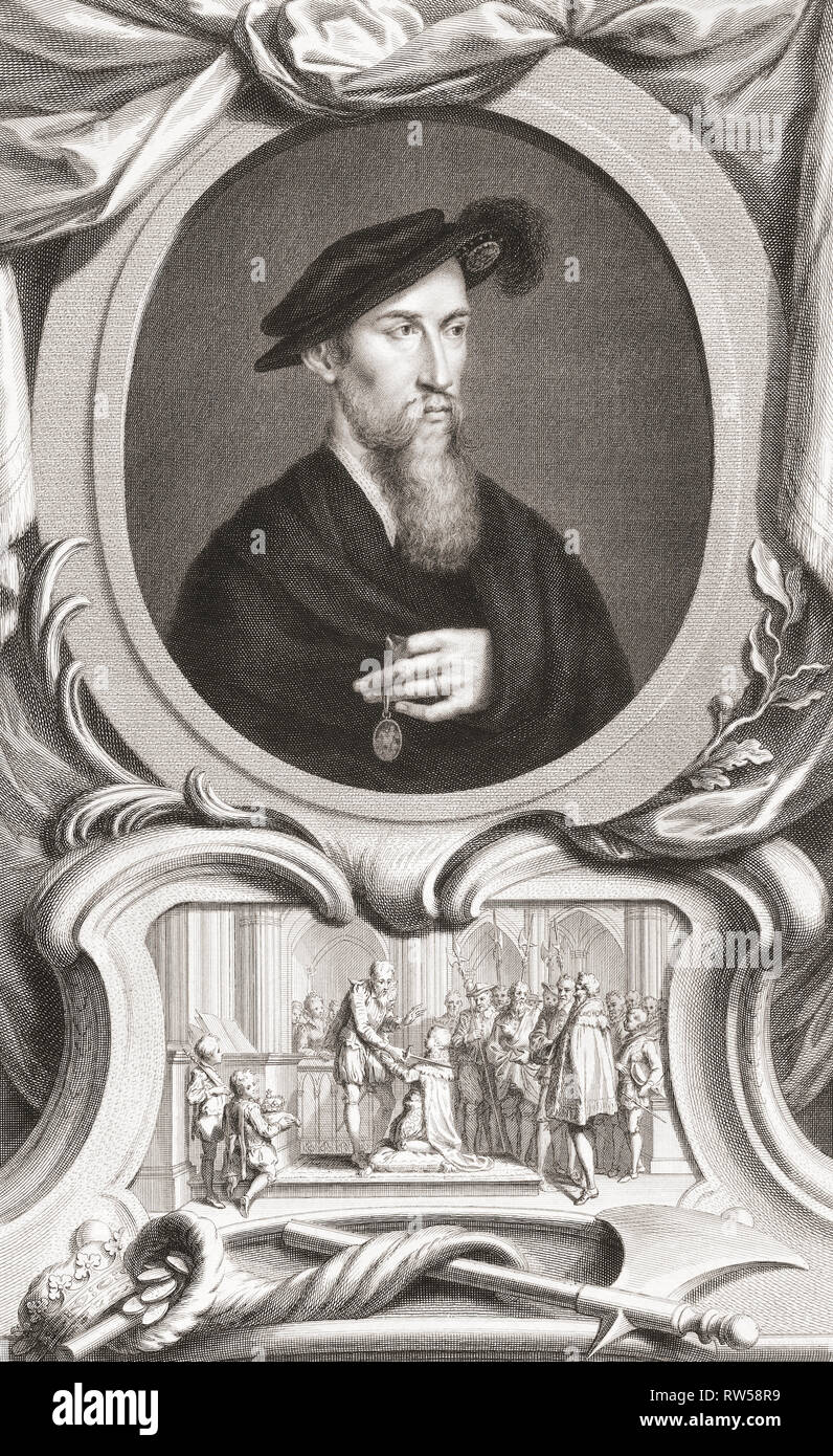 Edward Seymour, duc de Somerset, le Baron Seymour de Hache aka le protecteur, c.1500 - 1552. Lord Protecteur d'Angleterre au cours de la période Tudor. À partir de l'édition 1813 des chefs d'illustres personnes de Grande-Bretagne, gravé par M. Houbraken et Monsieur la vertu de leur vie et de caractères. Banque D'Images
