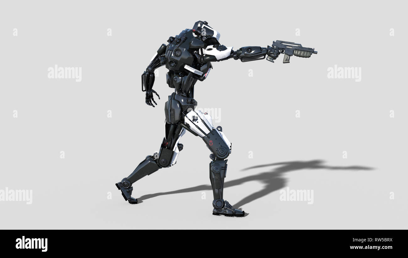 Robot de la police, de l'application android, cyborg cop gun tournage sur  fond blanc, 3D Rendering Photo Stock - Alamy