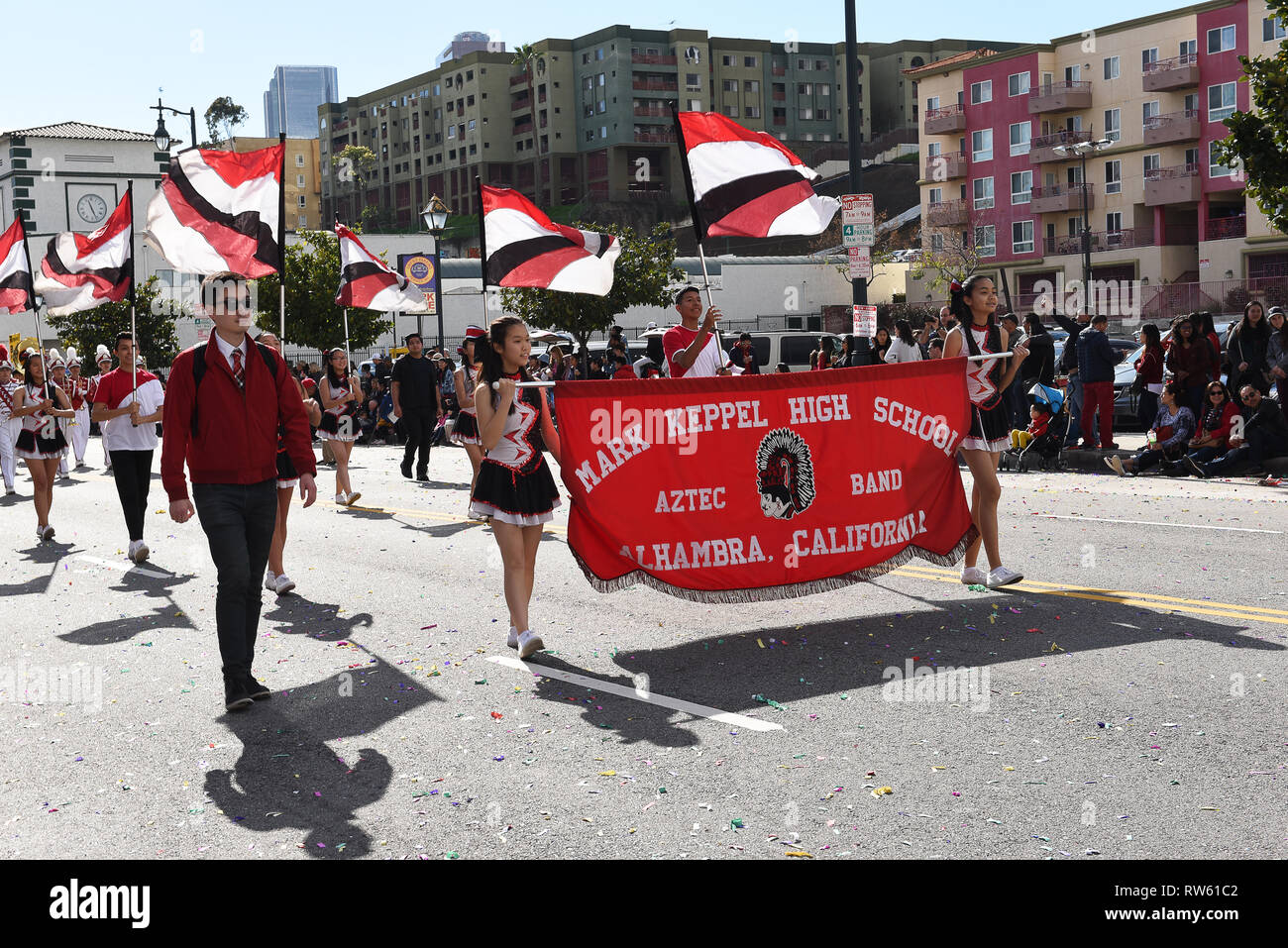 LOS ANGELES - le 9 février 2019 : Mark Keppel High School Marching Band au Los Angeles défilé du Nouvel An chinois. Banque D'Images
