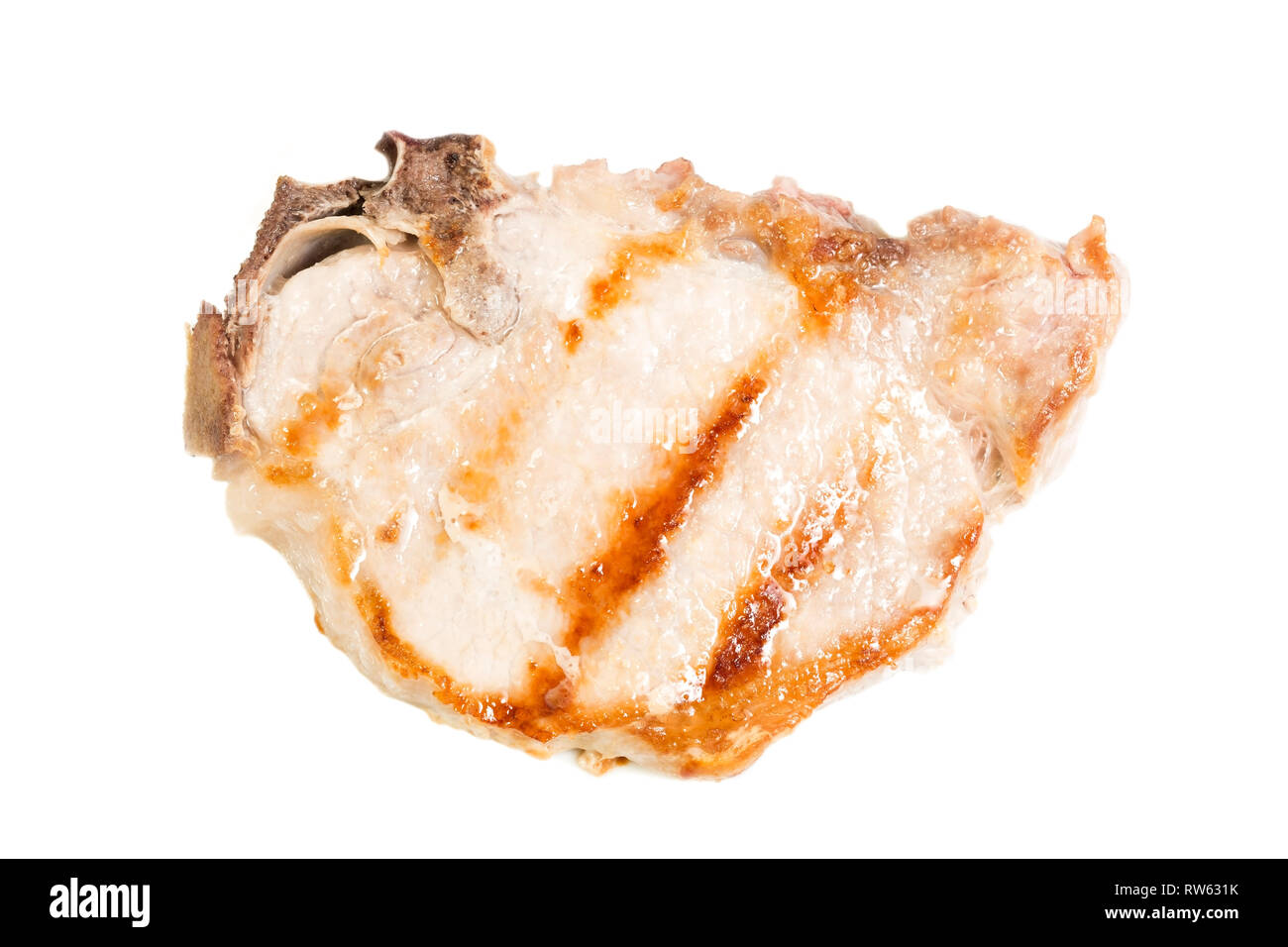 Steak de porc rôti isolé sur fond blanc Banque D'Images