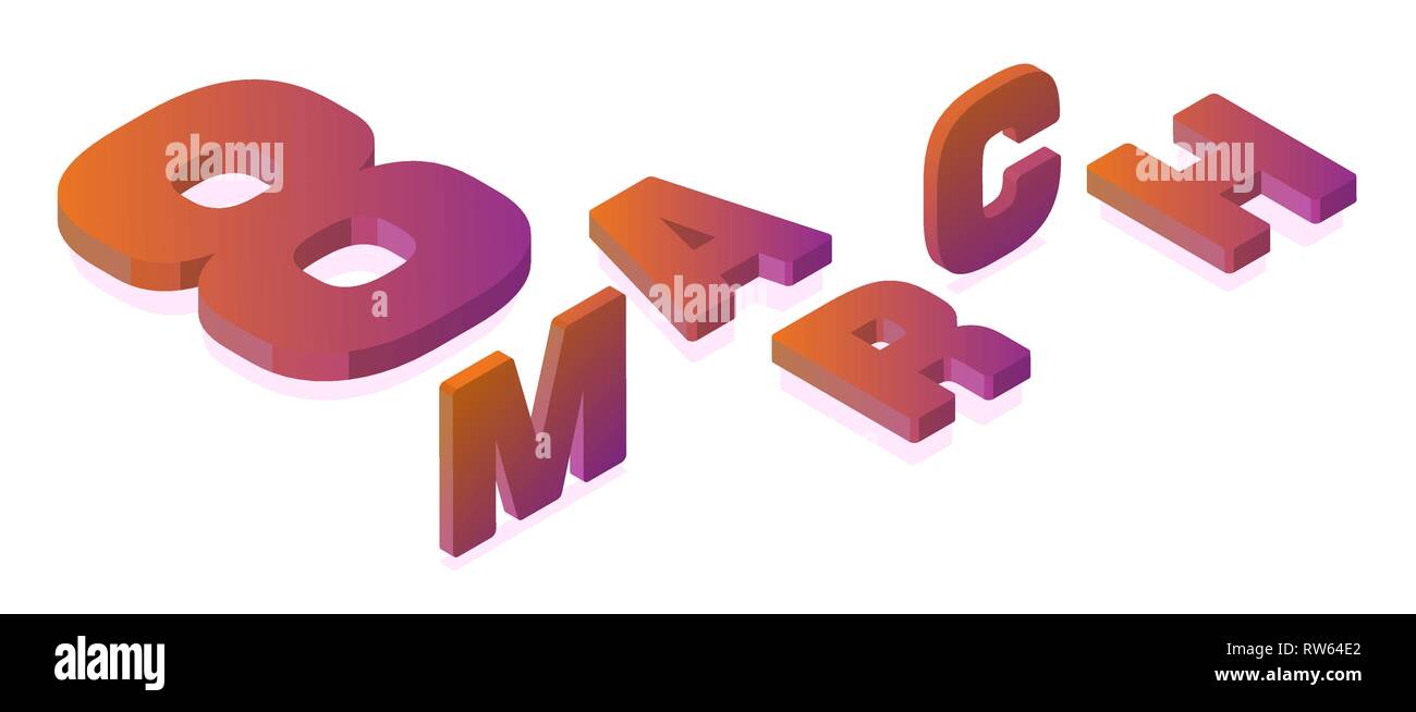 Logo Vector 8 mars, Journée des femmes heureux isométrique. Illustration de Vecteur