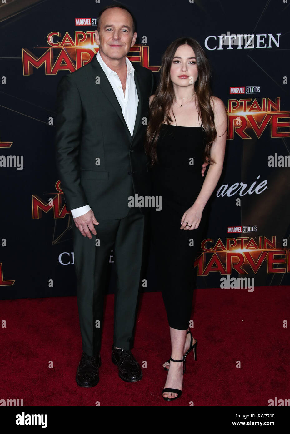 HOLLYWOOD, LOS ANGELES, CA, USA - 04 mars : l'Acteur Clark Gregg et sa fille Stella Gregg arriver lors de la première mondiale de 'Captain Marvel Studios Marvel' tenue à l'El Capitan Theatre Le 4 mars 2019 à Hollywood, Los Angeles, Californie, États-Unis. (Photo par Xavier Collin/Image Press Office) Banque D'Images