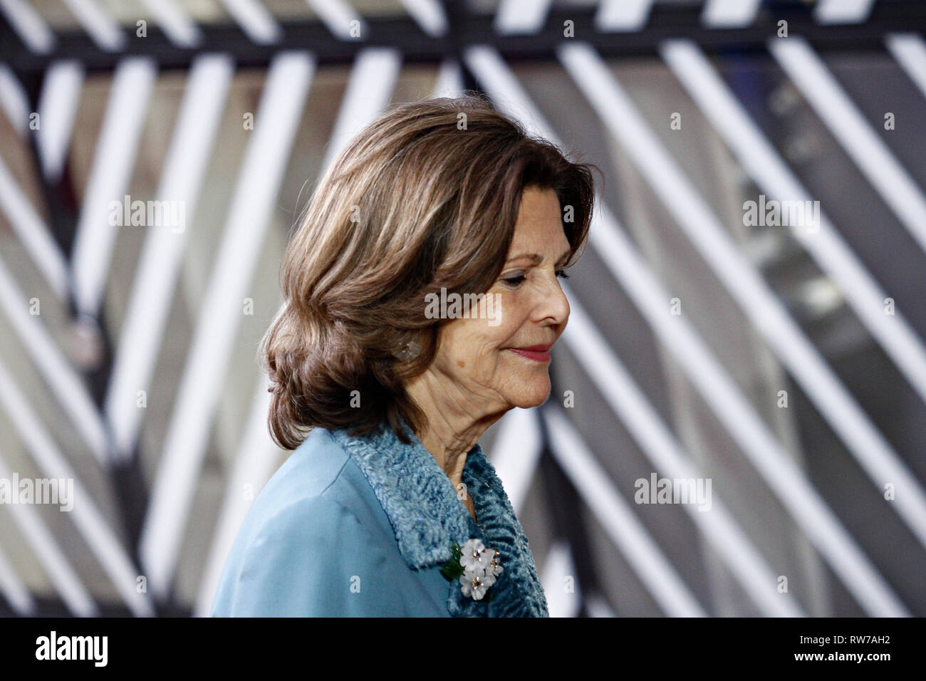 Bruxelles, Belgique. 5e Mar, 2019. La Reine Silvia de Suède et le Roi Carl XVI Gustaf sont accueillis par le président du Conseil de l'UE Donald Tusk en amont d'une rencontre. Credit : ALEXANDROS MICHAILIDIS/Alamy Live News Banque D'Images
