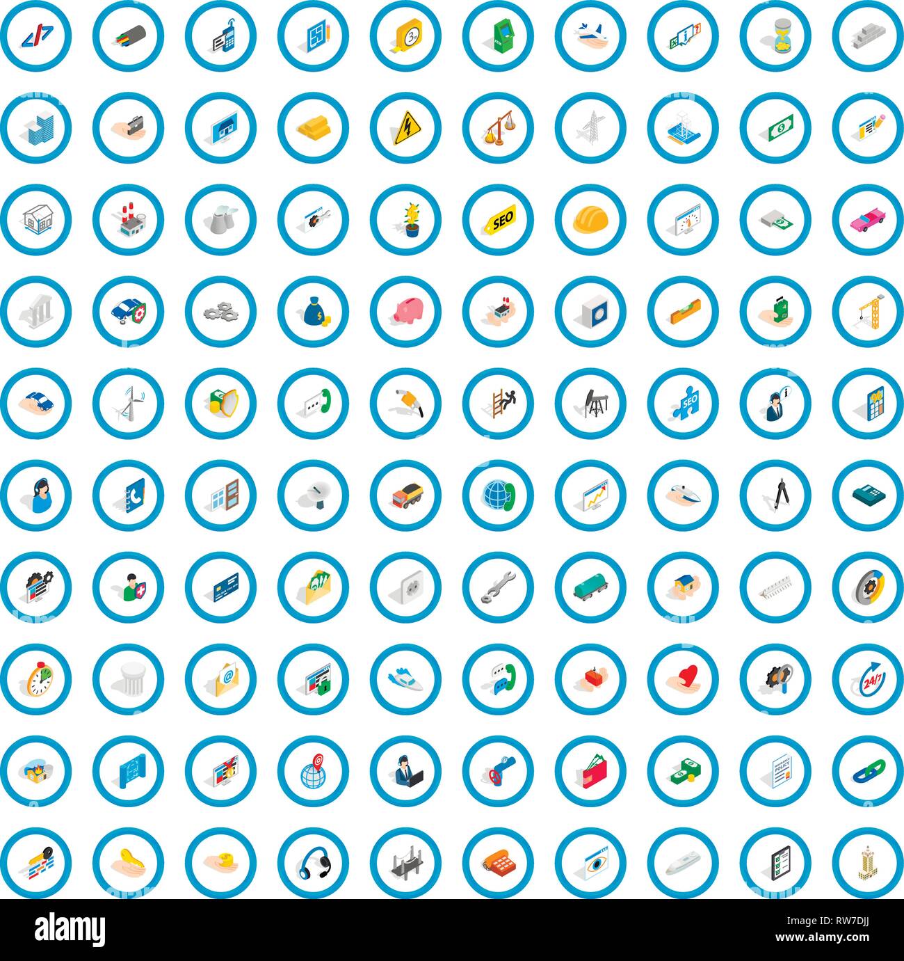 100 société icons set, style 3D isométrique Illustration de Vecteur