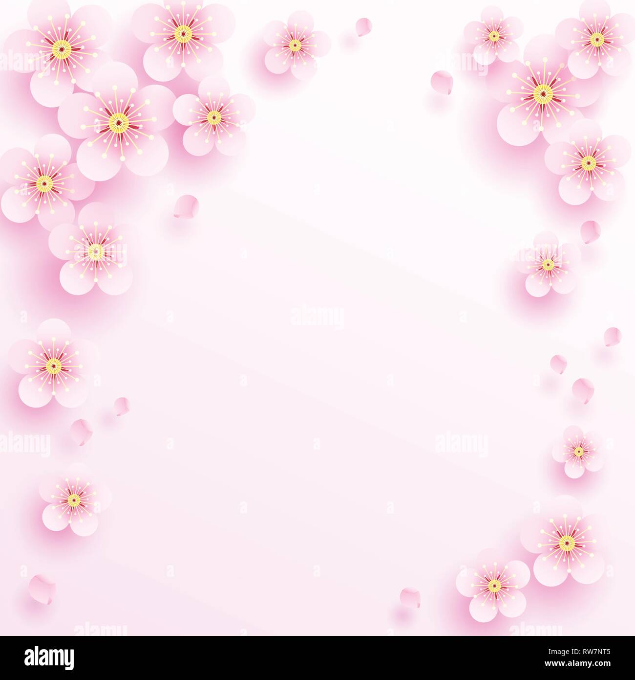 Fleurs de prunier roses flottent sur fond rose. Vector illustration 3D style coupé pour le Nouvel An chinois ou carte de mariage, web, l'impression. Illustration de Vecteur