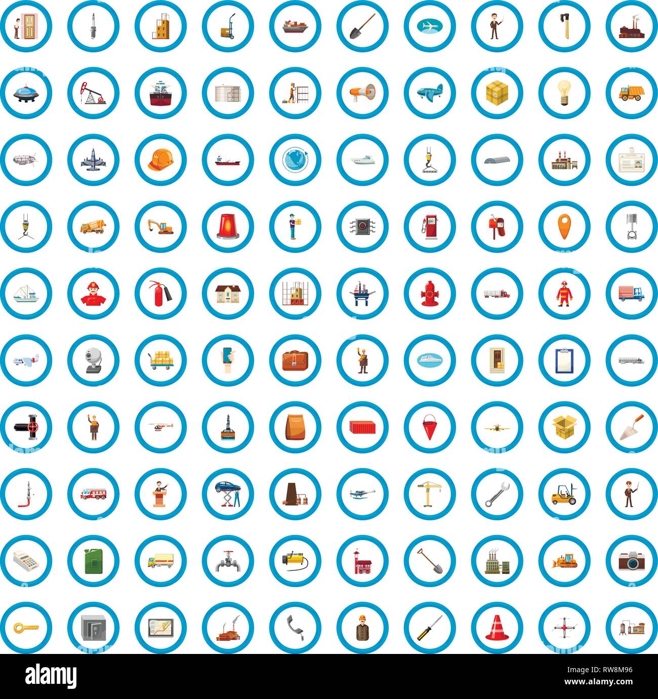 100 icônes de construction set, cartoon style Illustration de Vecteur