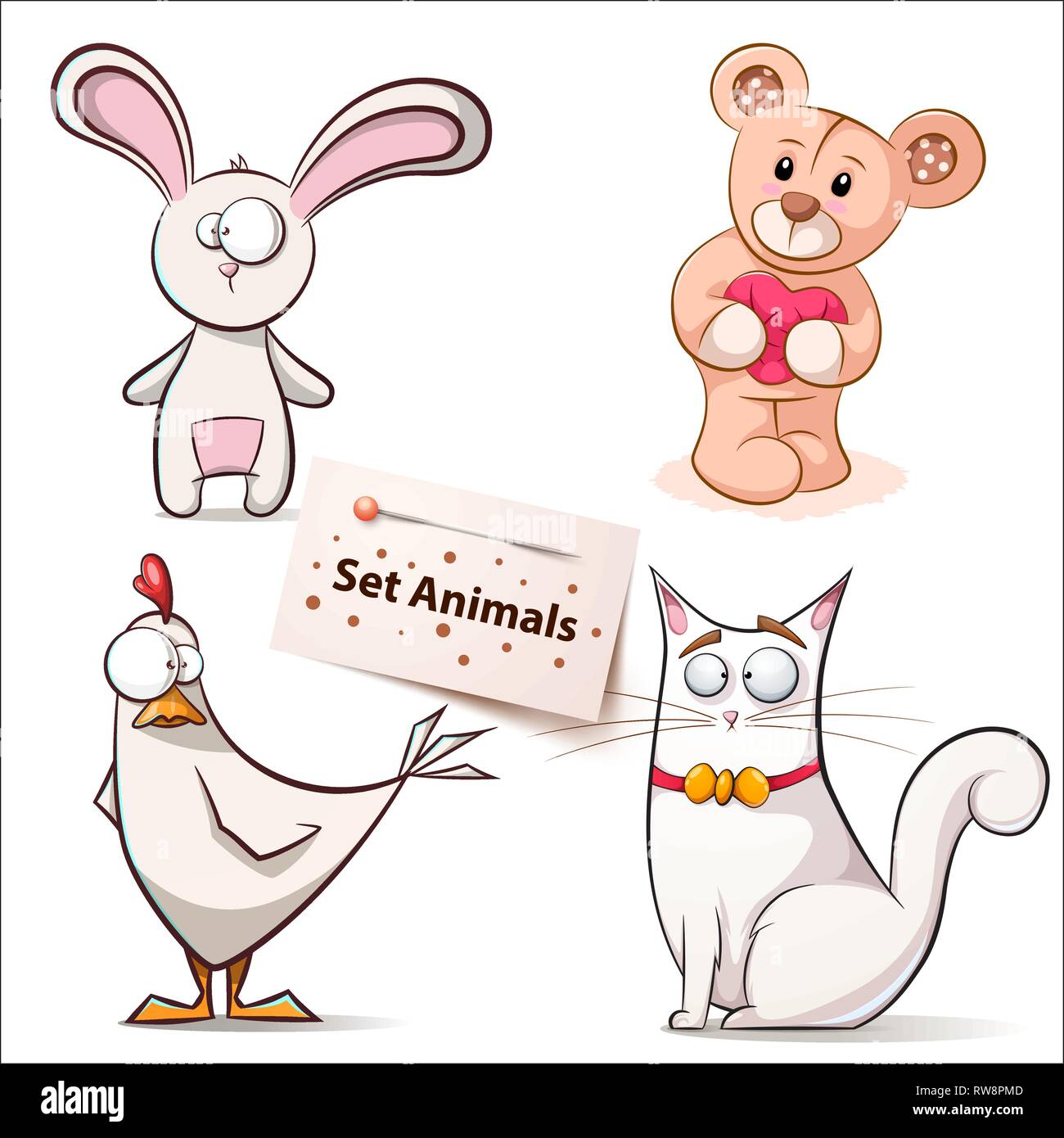 Poule, lapin, ours, chat - Set animaux. Illustration de Vecteur