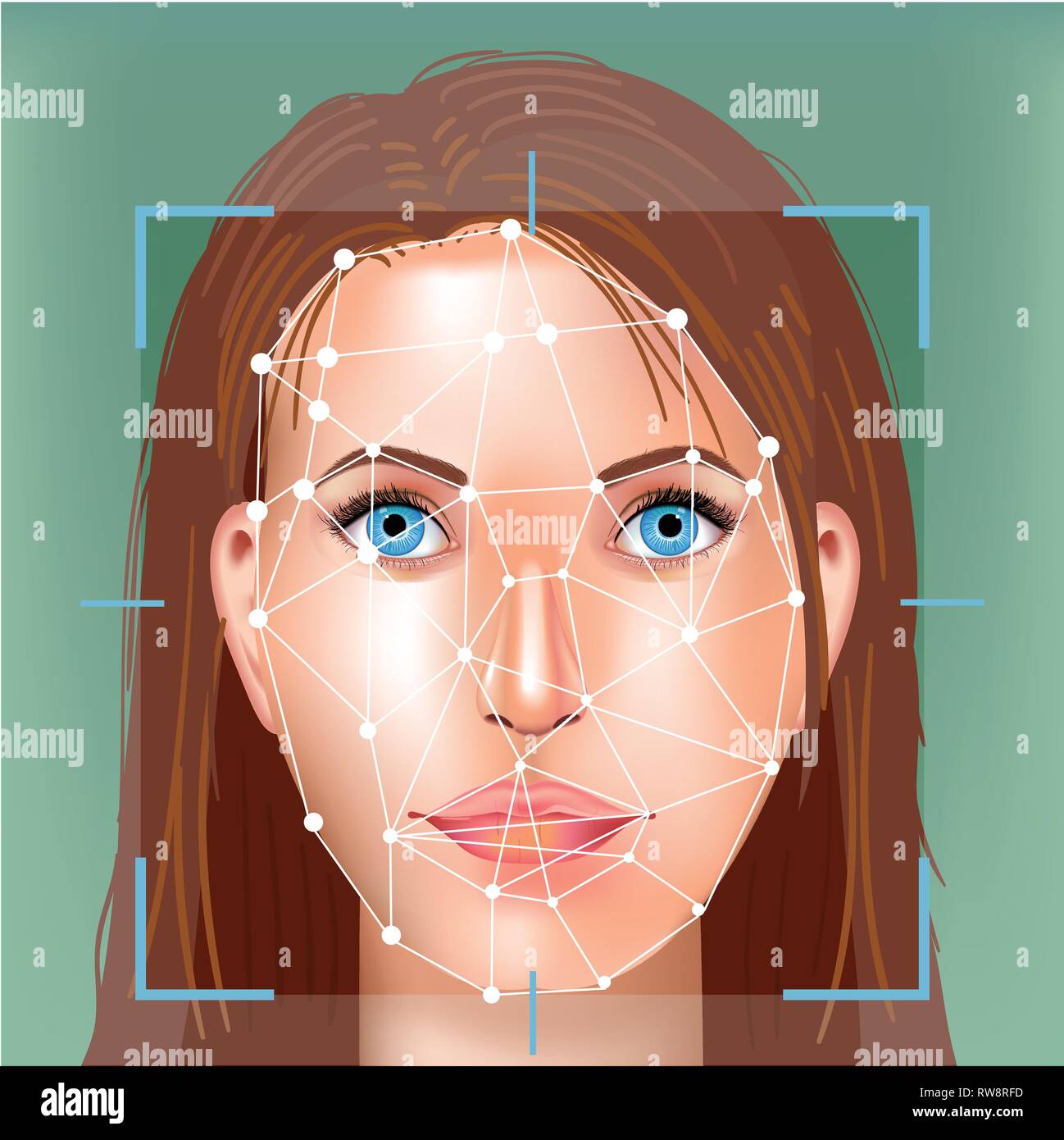 Le concept de système de reconnaissance faciale. La reconnaissance des visages. Numérisation 3D. Illustration de Vecteur