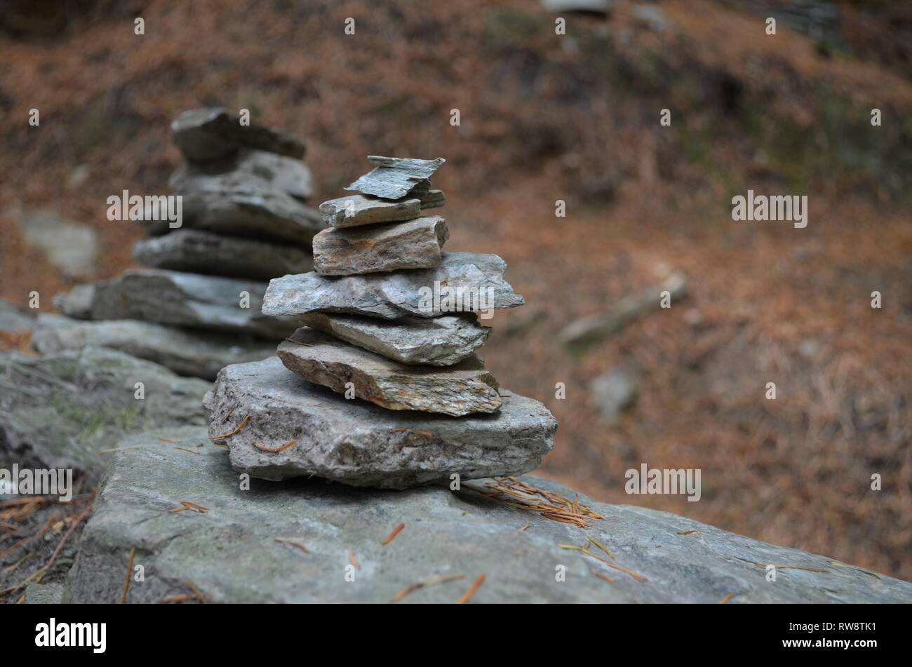 Petits tours de pierre mystique seul dans la forêt Banque D'Images