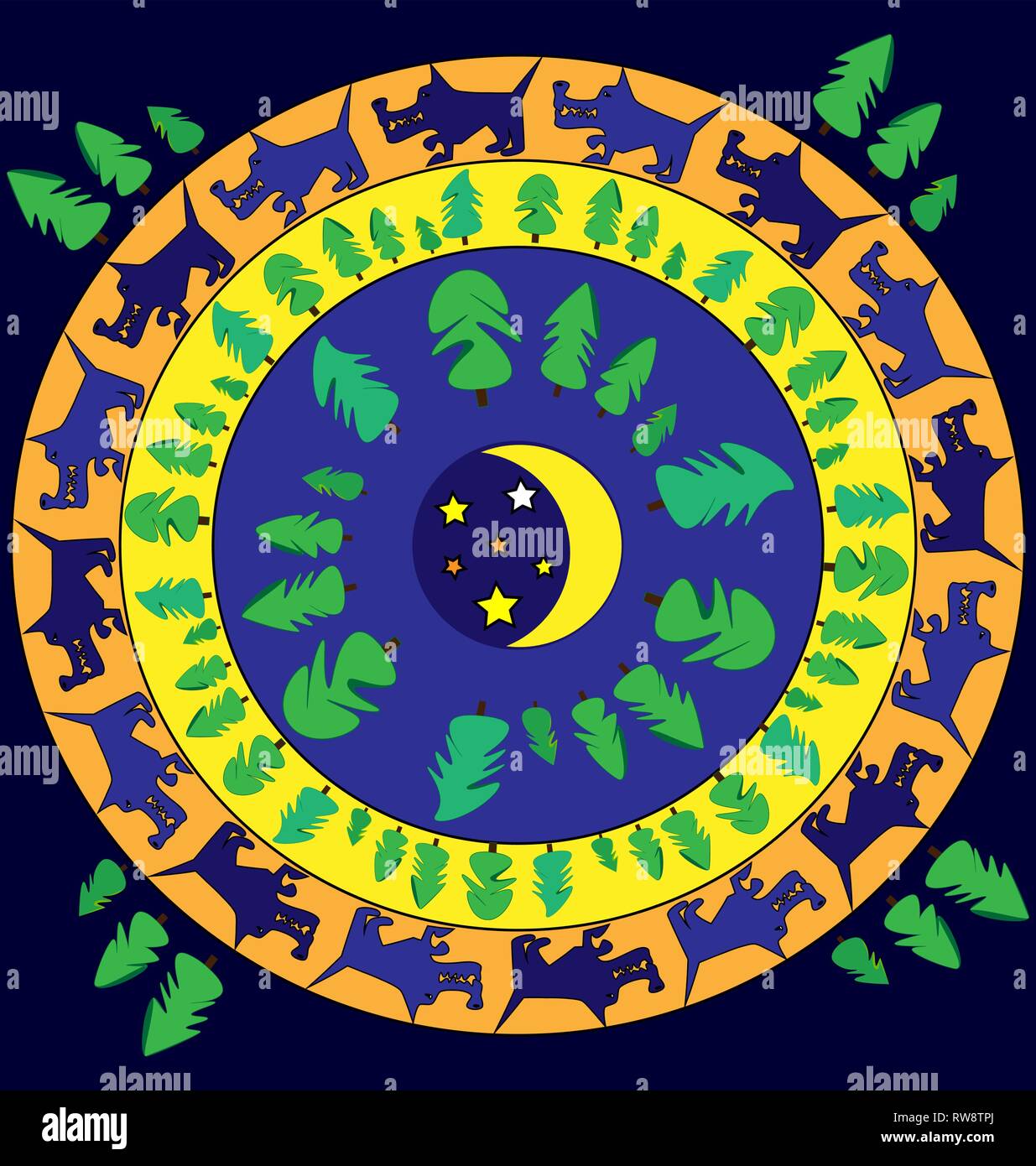 Résumé de l'image de couleur forêt nocturne dans l'anneau Illustration de Vecteur