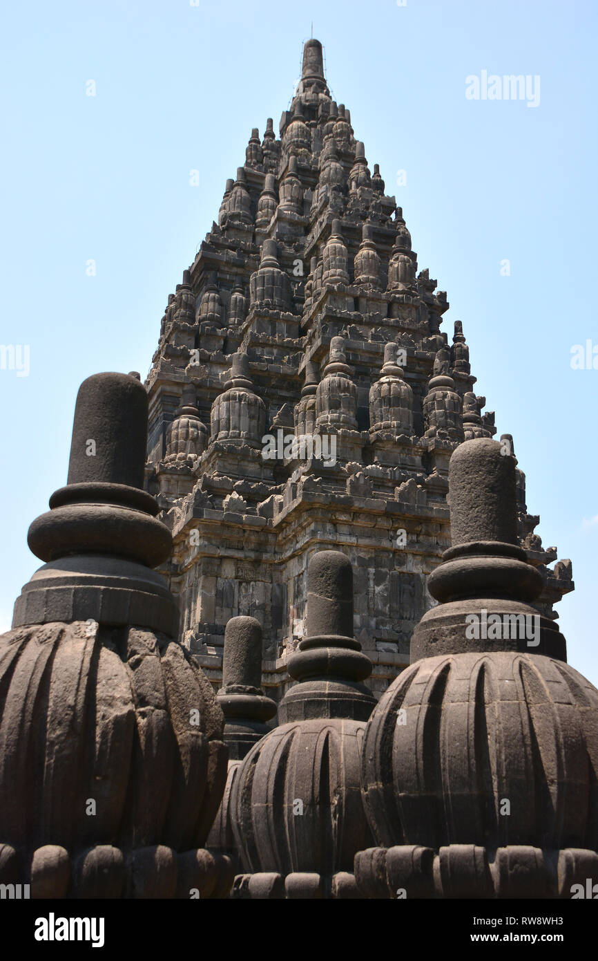9e siècle temple hindou de Prambanan, près de Yogyakarta sur l'île de Java en Indonésie. UNESCO World Heritage Site. Banque D'Images