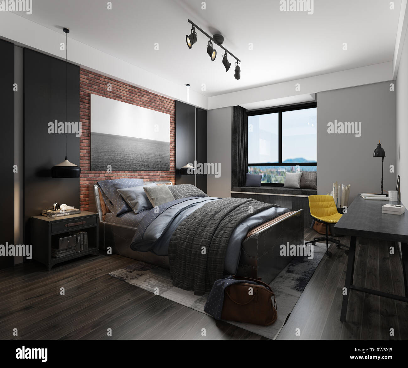 3D render of chambre d'hôtel moderne Banque D'Images