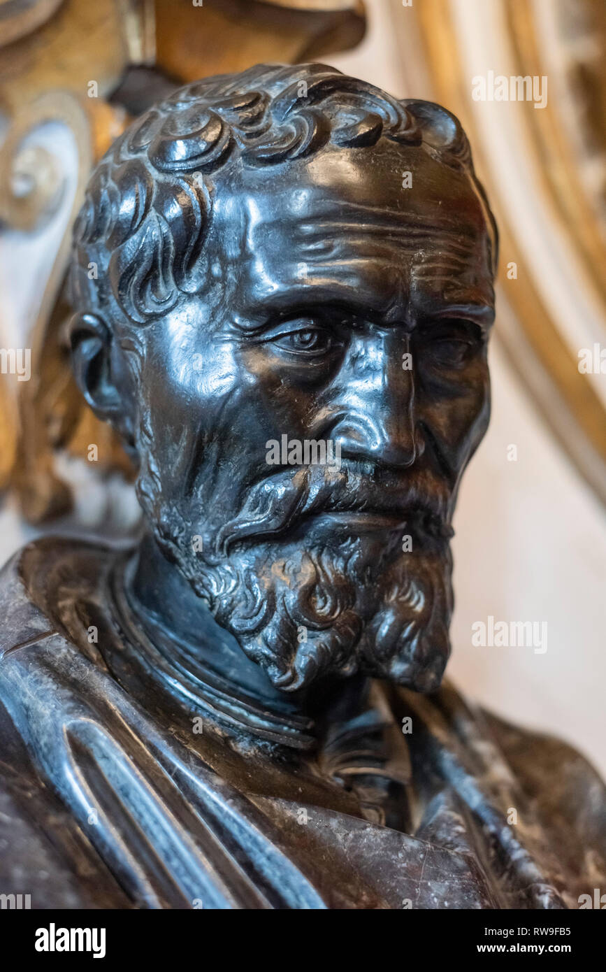 Rome. L'Italie. Buste de Michelangelo Bunarroti (1475-1564), après l'original par Daniele da Volterra, (1509-1566), les musées du Capitole. Musei Ca Banque D'Images