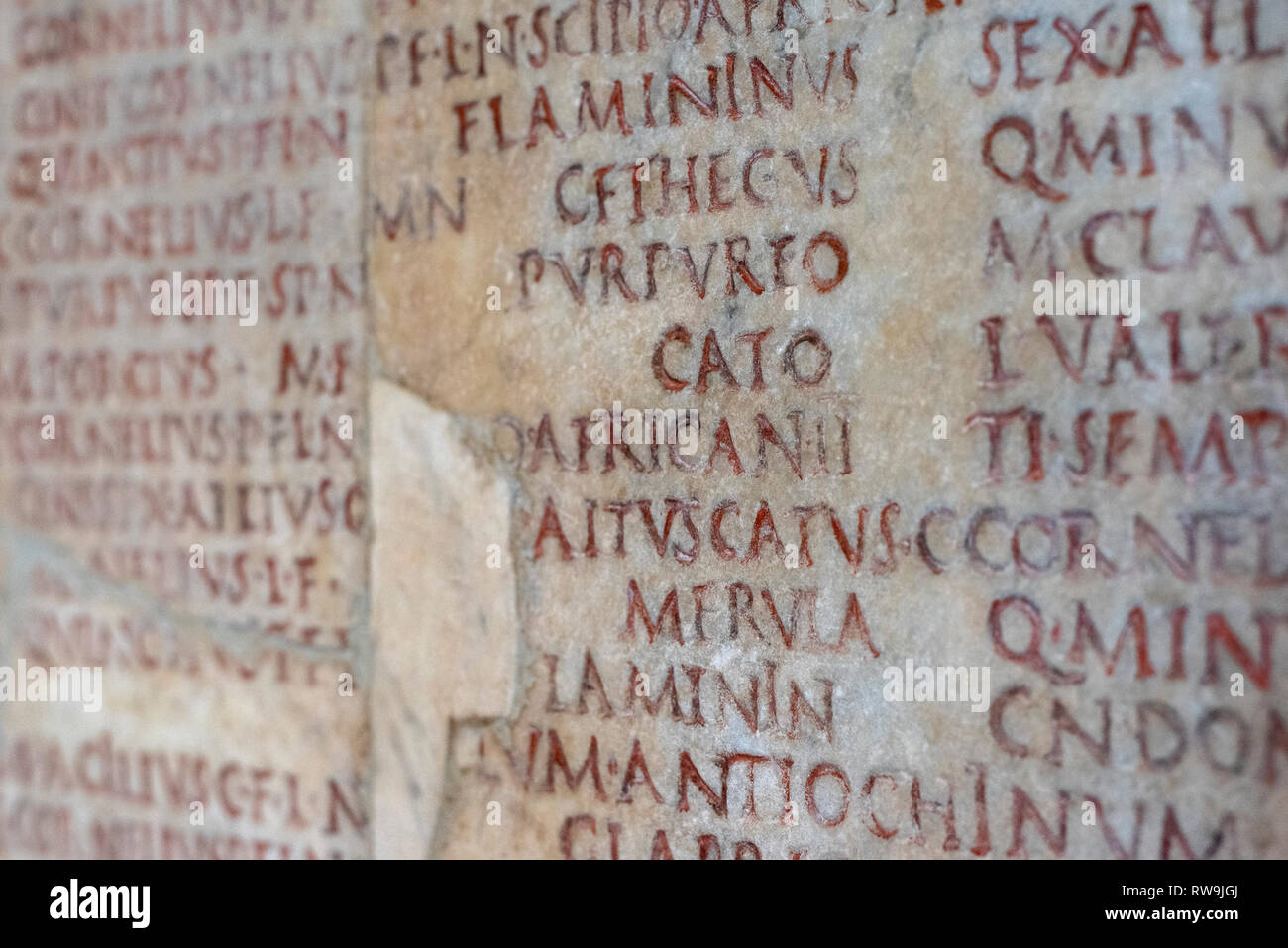 Rome. L'Italie. Et consulaires Fastes Capitolins triomphe Inscription (27 BC-14), les musées du Capitole. Musei Capitolini. Période Augustean (27 av. - 14 A Banque D'Images