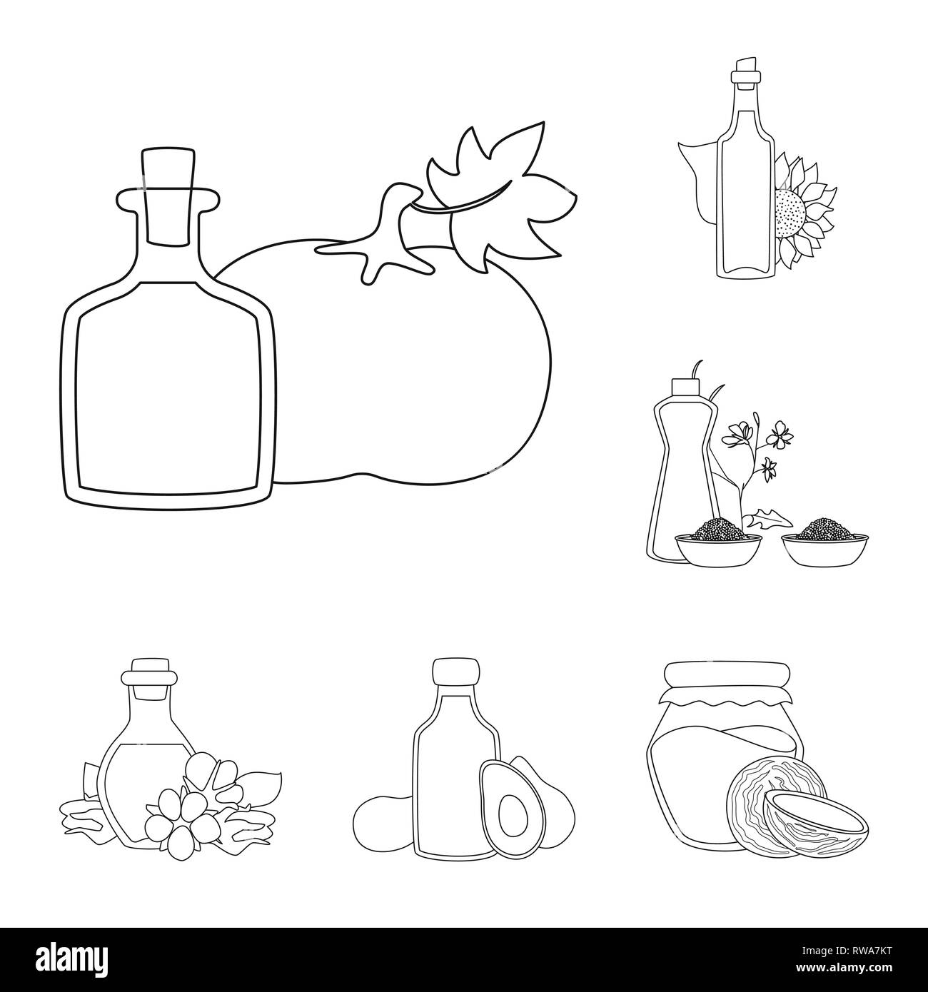 Pumpkin,tournesol,coton,moutarde,noix de coco,avocat,graines,alimentation,le colza,ball,lait,produits,gras,condiment,fleurs,vitamine,naturel,ferme,le corps,la farine,botanique liquide,nature,fruits,vert,esthétique,propre,plantes,sain,légumes,,nutrition,produits biologiques,verre,vase,huile,cuisine,agriculture,petit,set,icône,,illustration,collection,isolé,design,graphisme,élément signe,ligne,plan,vecteurs vecteur , Illustration de Vecteur