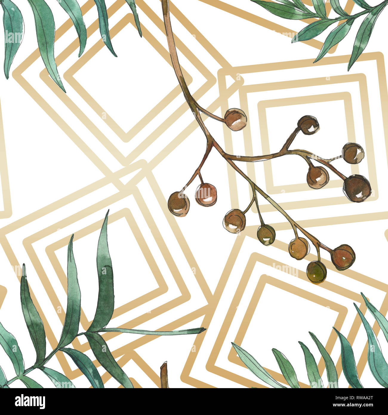 Hawaiian tropical exotique de l'été. Palm Beach de feuilles d'arbres. Illustration à l'aquarelle. Aquarelle Dessin aquarelle mode isolé. Background transparent Banque D'Images