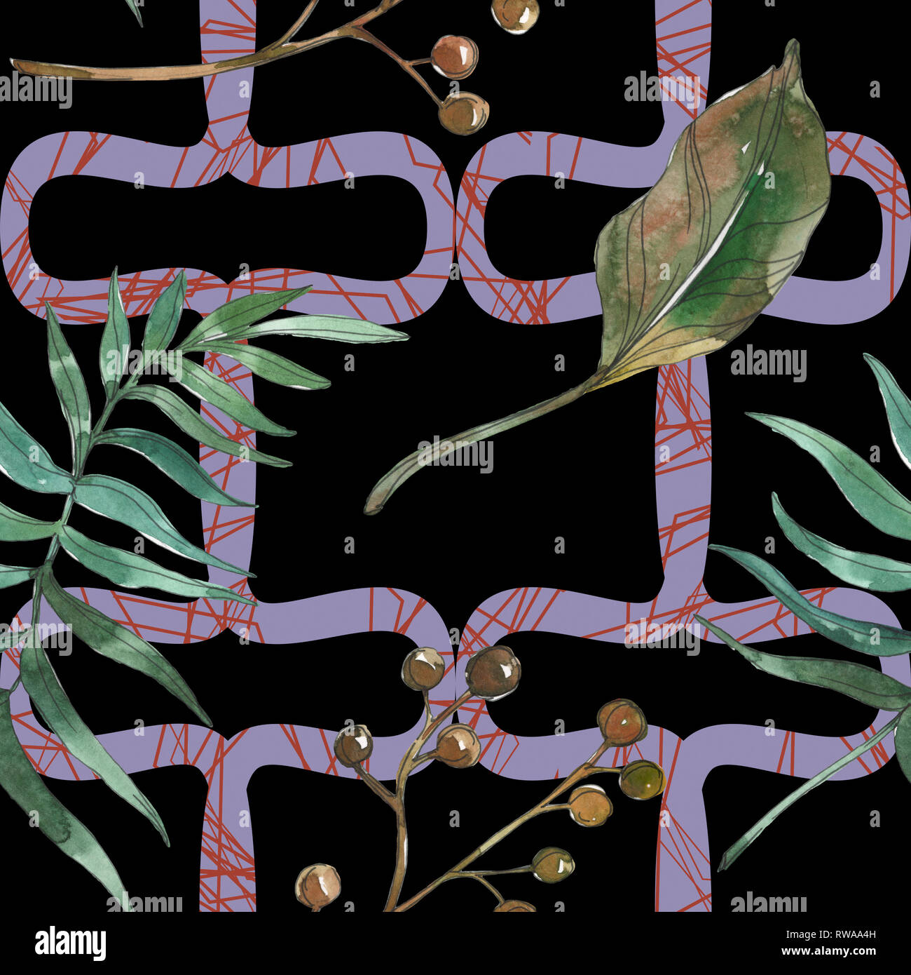 Hawaiian tropical exotique de l'été. Palm Beach de feuilles d'arbres. Illustration à l'aquarelle. Aquarelle Dessin aquarelle mode isolé. Background transparent Banque D'Images