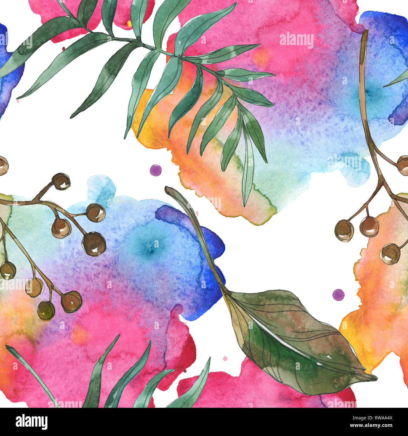 Hawaiian tropical exotique de l'été. Palm Beach de feuilles d'arbres. Illustration à l'aquarelle. Aquarelle Dessin aquarelle mode isolé. Background transparent Banque D'Images