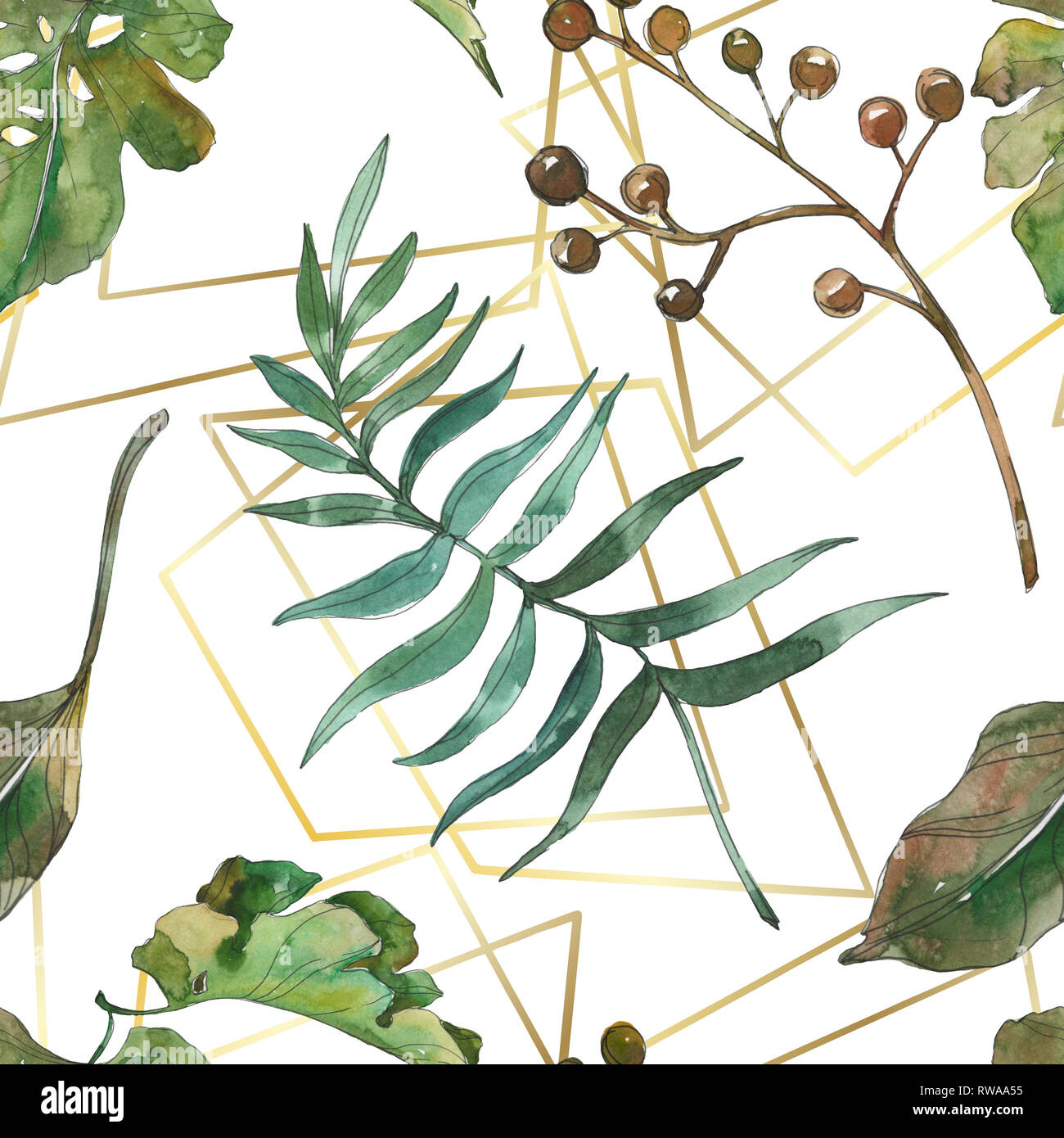 Hawaiian tropical exotique de l'été. Palm Beach de feuilles d'arbres. Illustration à l'aquarelle. Aquarelle Dessin aquarelle mode isolé. Background transparent Banque D'Images