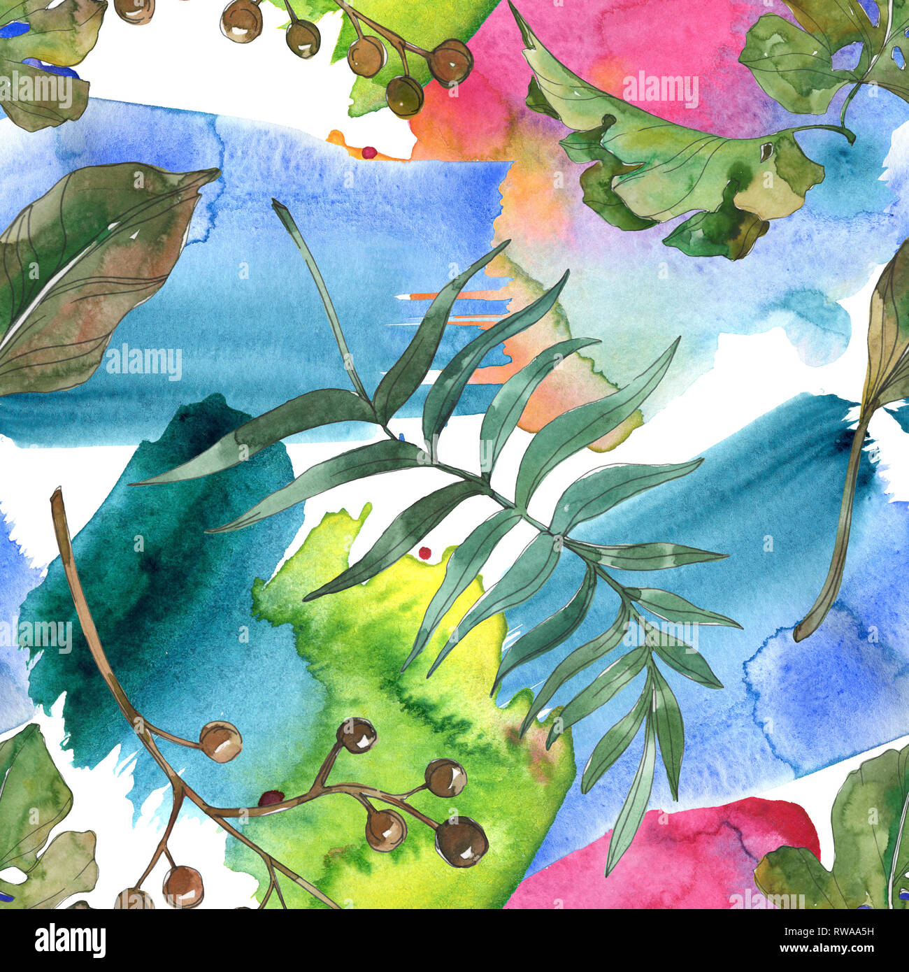 Hawaiian tropical exotique de l'été. Palm Beach de feuilles d'arbres. Illustration à l'aquarelle. Aquarelle Dessin aquarelle mode isolé. Background transparent Banque D'Images