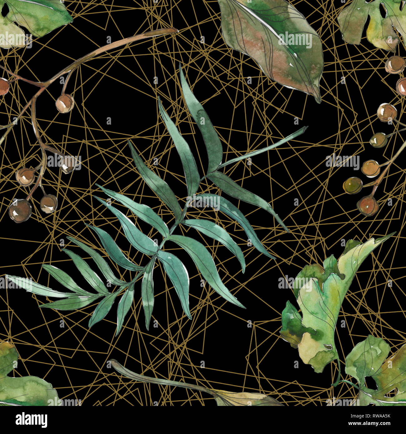 Hawaiian tropical exotique de l'été. Palm Beach de feuilles d'arbres. Illustration à l'aquarelle. Aquarelle Dessin aquarelle mode isolé. Background transparent Banque D'Images