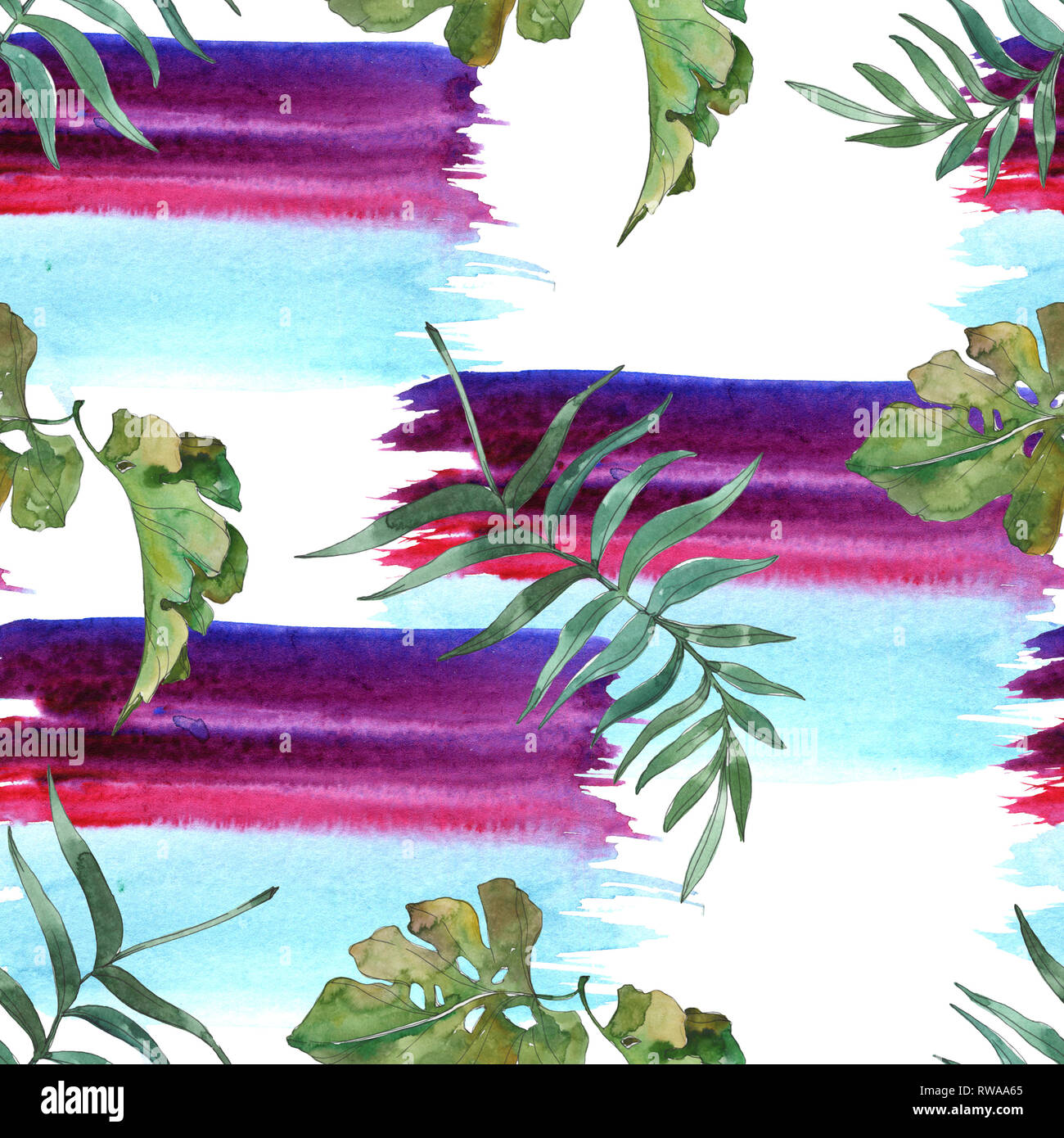 Hawaiian tropical exotique de l'été. Palm Beach de feuilles d'arbres. Illustration à l'aquarelle. Aquarelle Dessin aquarelle mode isolé. Background transparent Banque D'Images