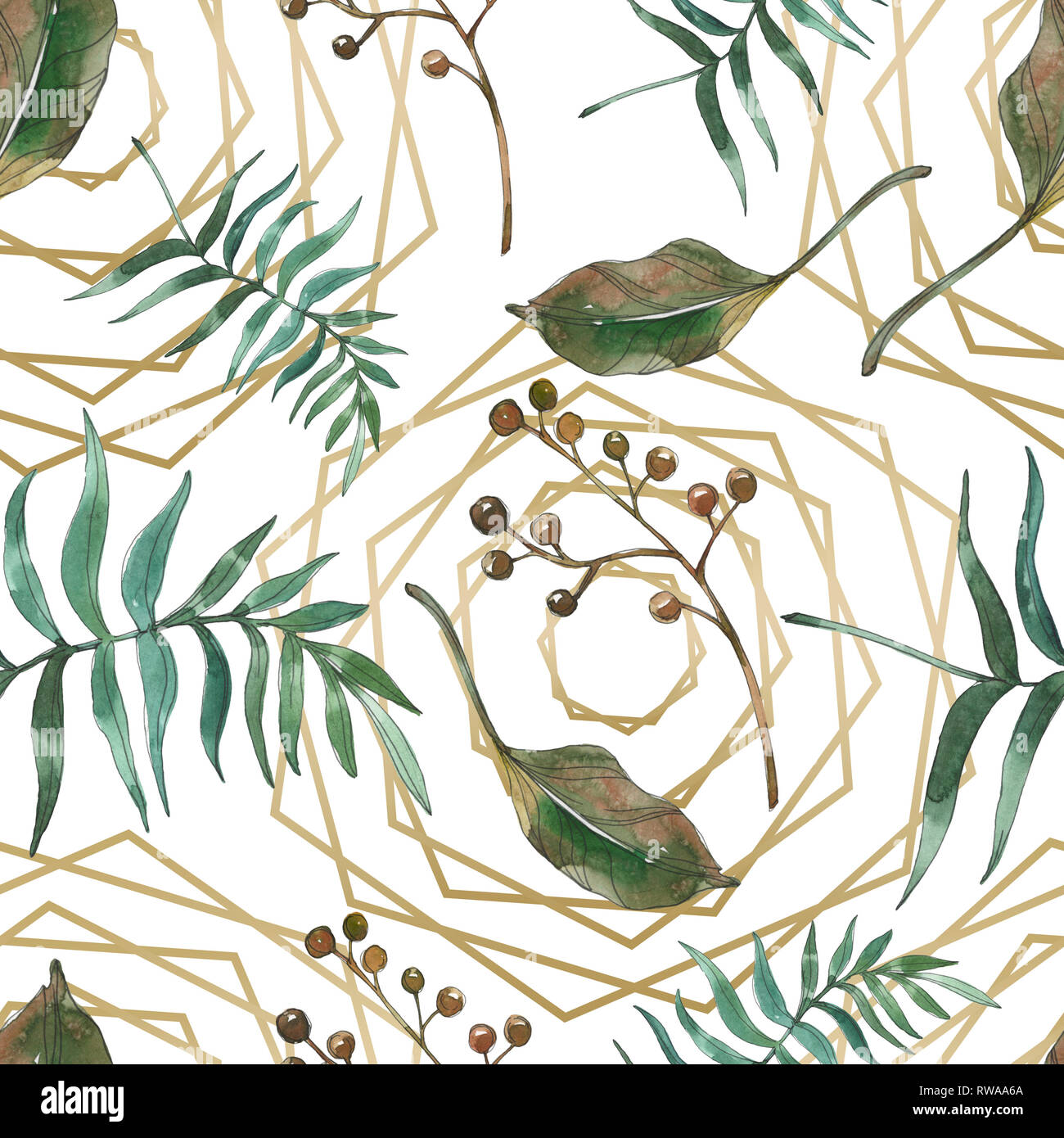 Hawaiian tropical exotique de l'été. Palm Beach de feuilles d'arbres. Illustration à l'aquarelle. Aquarelle Dessin aquarelle mode isolé. Background transparent Banque D'Images