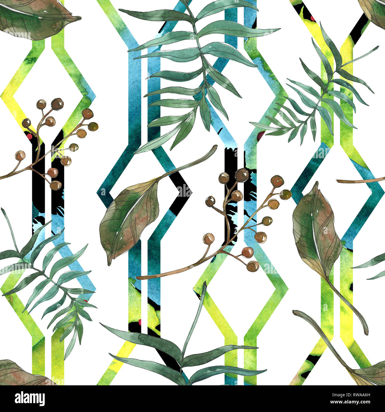 Hawaiian tropical exotique de l'été. Palm Beach de feuilles d'arbres. Illustration à l'aquarelle. Aquarelle Dessin aquarelle mode isolé. Background transparent Banque D'Images