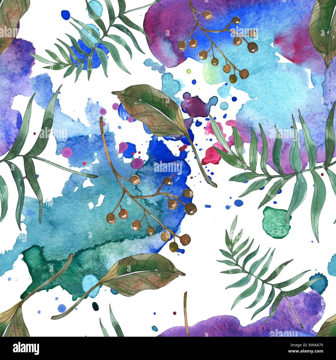 Hawaiian tropical exotique de l'été. Palm Beach de feuilles d'arbres. Illustration à l'aquarelle. Aquarelle Dessin aquarelle mode isolé. Background transparent Banque D'Images