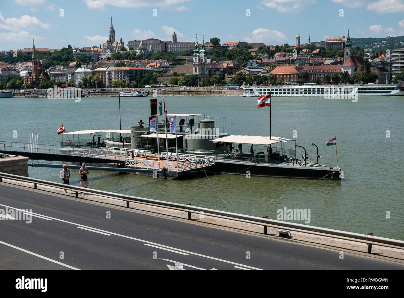 Le SMS Leitha [Monitor] Museumship Lajta, le premier navire de surveillance de la rivière dans l'Europe et le seul à survivre amarrés sur le Danube à Budapest Banque D'Images