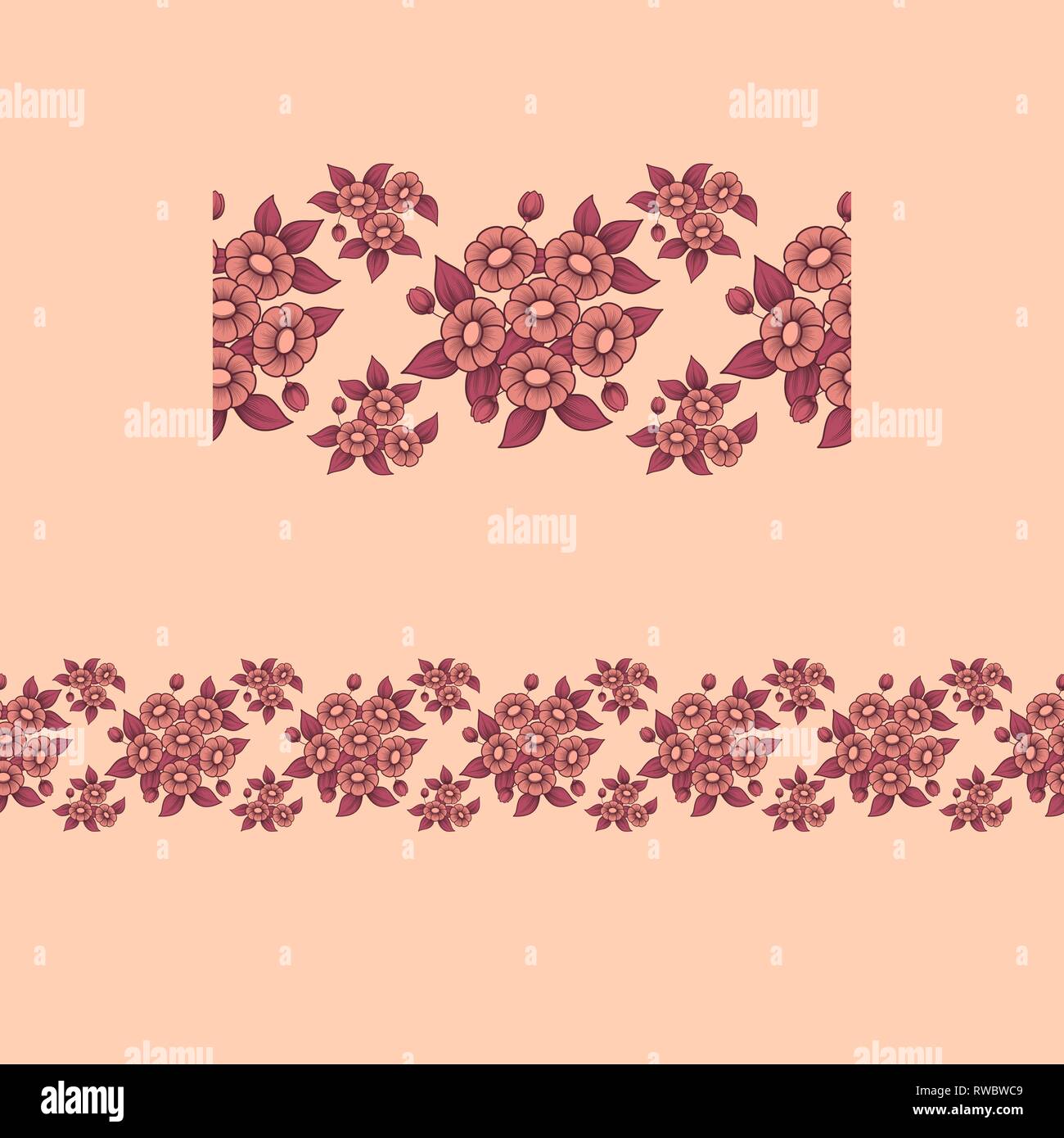 Fleurs Floral motif horizontal avec couleurs corail Illustration de Vecteur