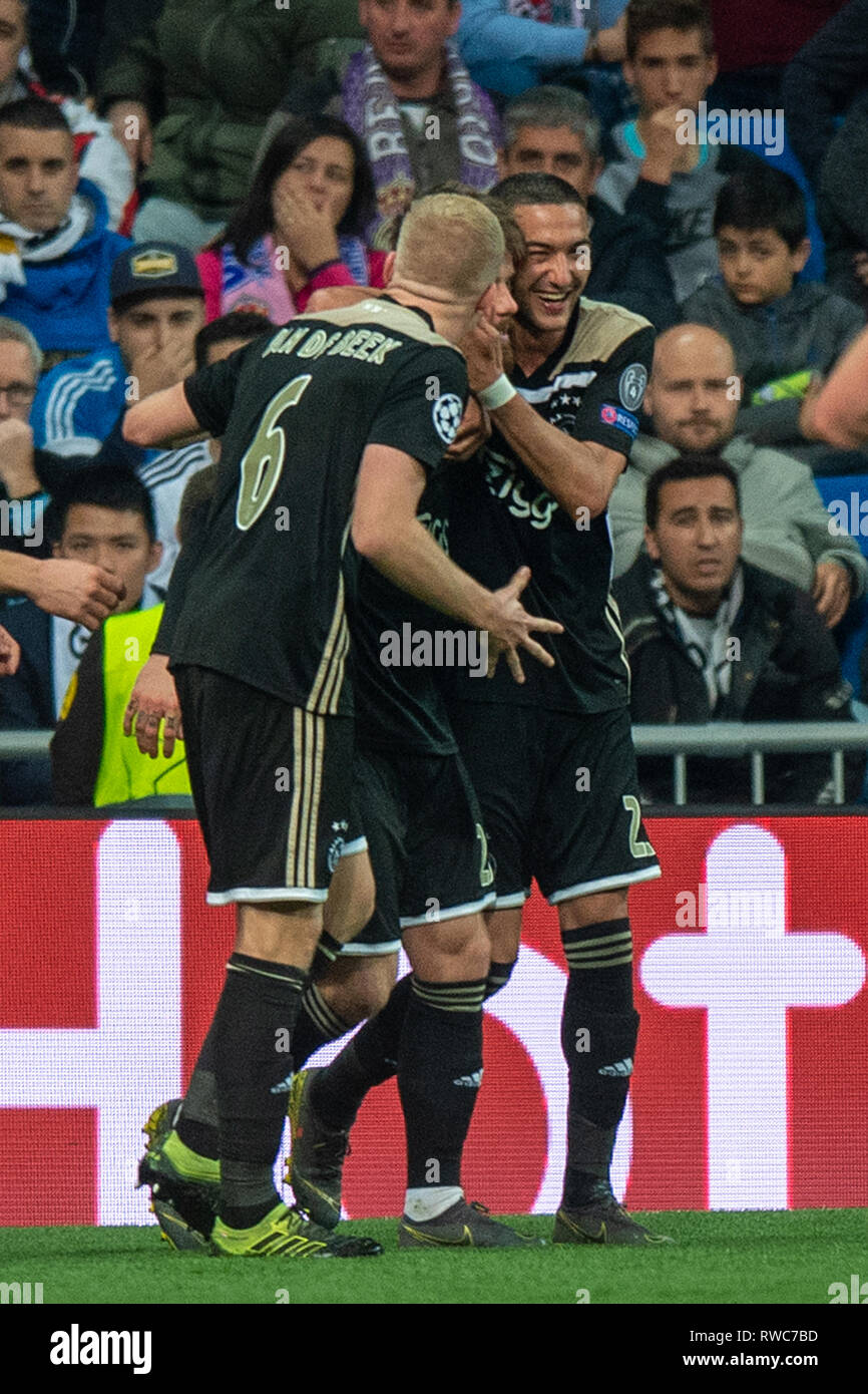 5 mars 2019 Madrid, Espagne real madrid football v AFC Ajax Champions League 2018-2019 Lasse Hackens d'Ajax a marqué 1-4 Banque D'Images