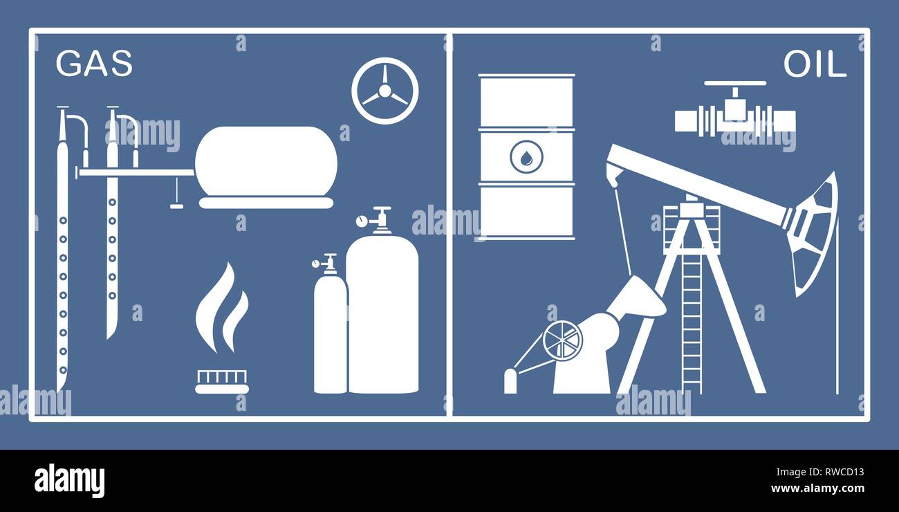 Vector illustration avec l'équipement pour la production de pétrole et de gaz. L'industrie du pétrole, du gaz. Stockage et extraction de pétrole et de gaz. Illustration de Vecteur