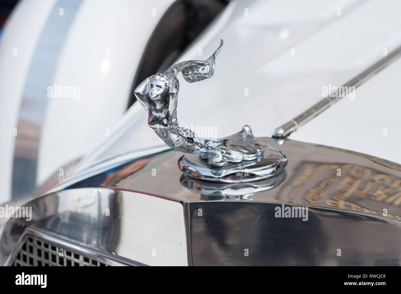 TIMISOARA ROUMANIE - 22 avril 2017 : vue avant et le logo d'une Excalibur Phaeton 1981 voiture rétro à une parade Banque D'Images