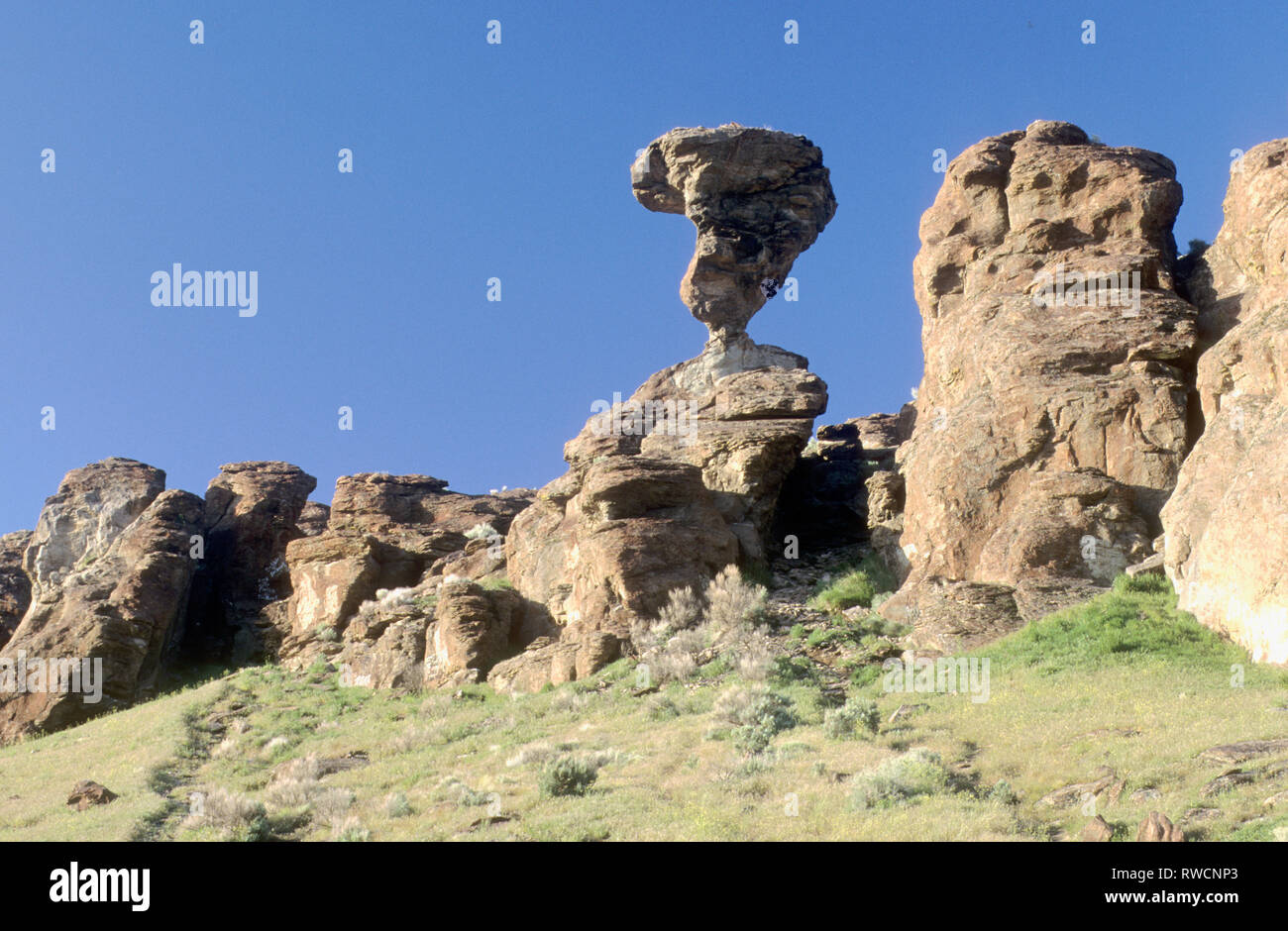 À l'échelle régionale célèbre Balanced Rock situé à Twin Falls Comté du centre-sud de l'Oregon Banque D'Images