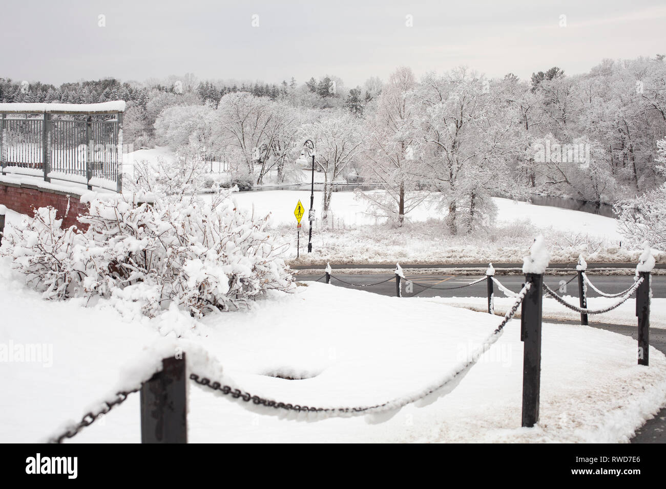 Smith College, à Northampton, MA après une grosse tempête de neige. Banque D'Images