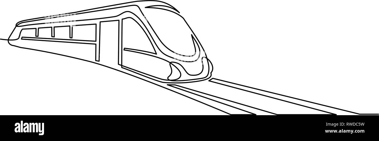 Dessin d'une ligne continue. Passagers à grande vitesse moderne train de banlieue. Vector illustration Illustration de Vecteur