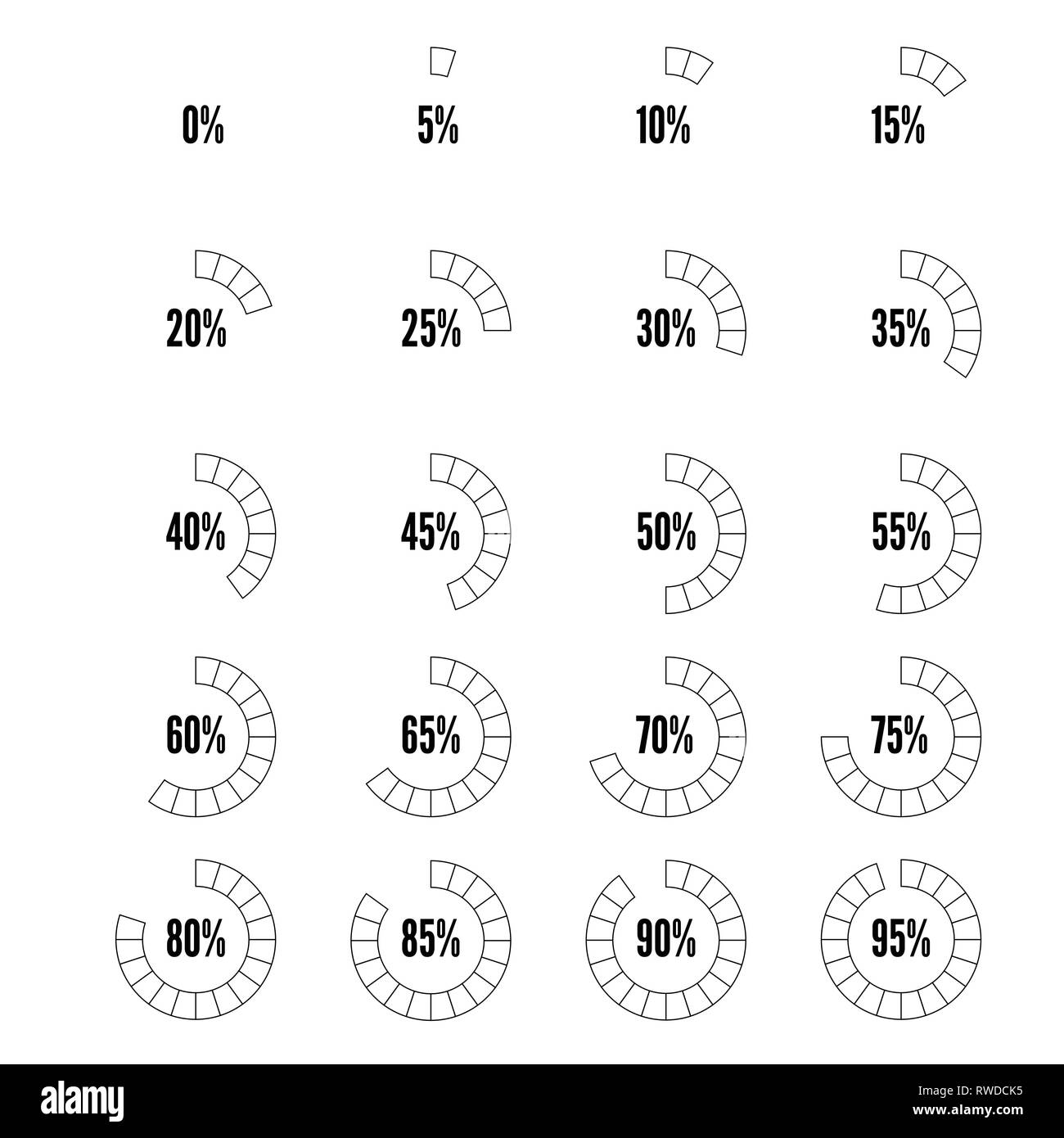 Countur noir et blanc, ensemble d'indicateurs de progrès pour la conception d'illustration vectorielle Illustration de Vecteur