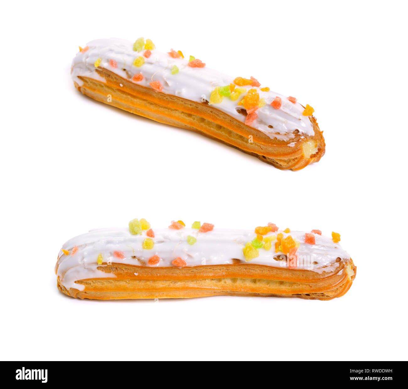 Eclair Multifruit, aussi connu comme une baguette douce isolé sur fond blanc. Banque D'Images